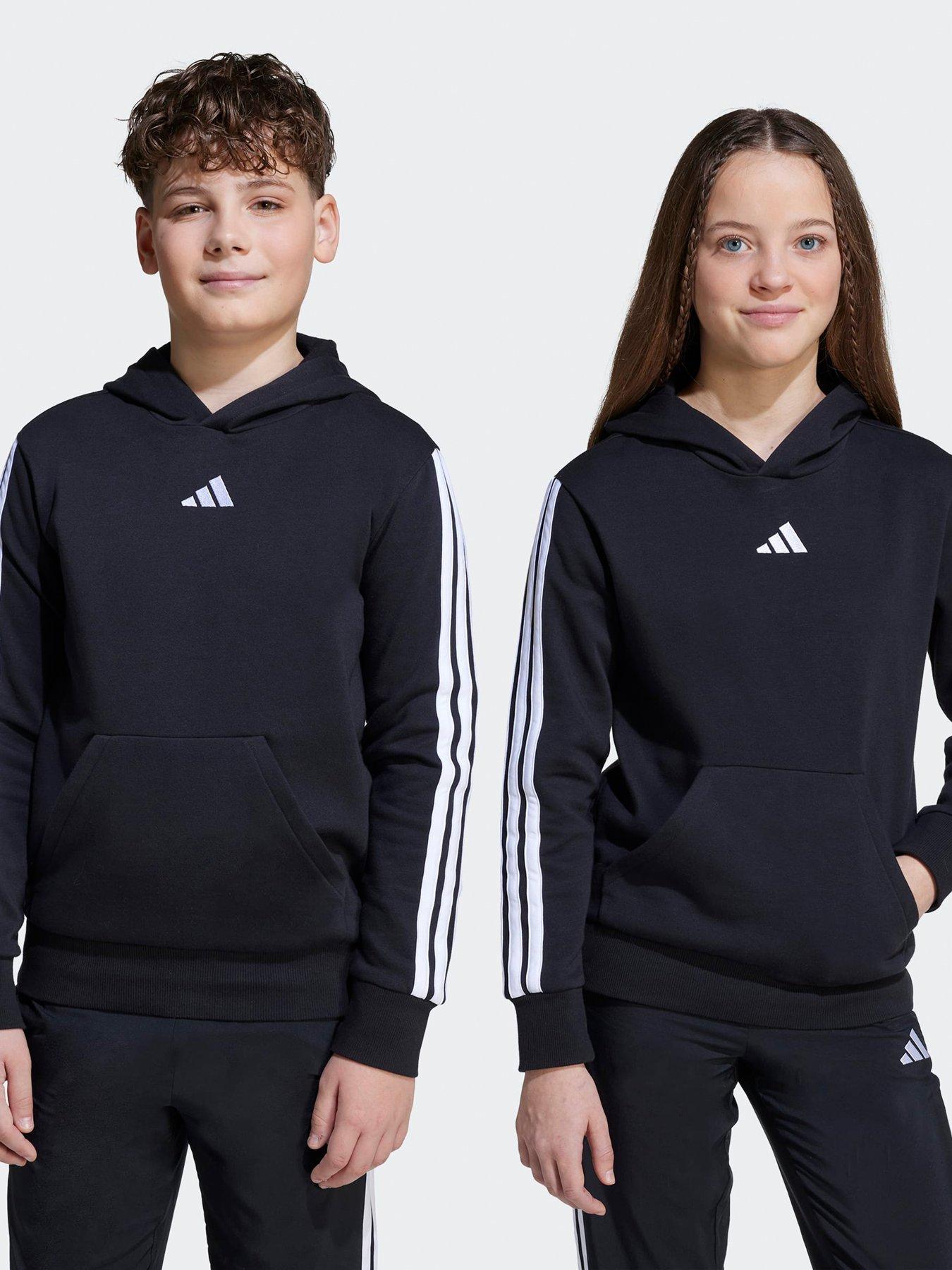 undefined Junior Unisex Essentials Three Stripe Hoodie- Black