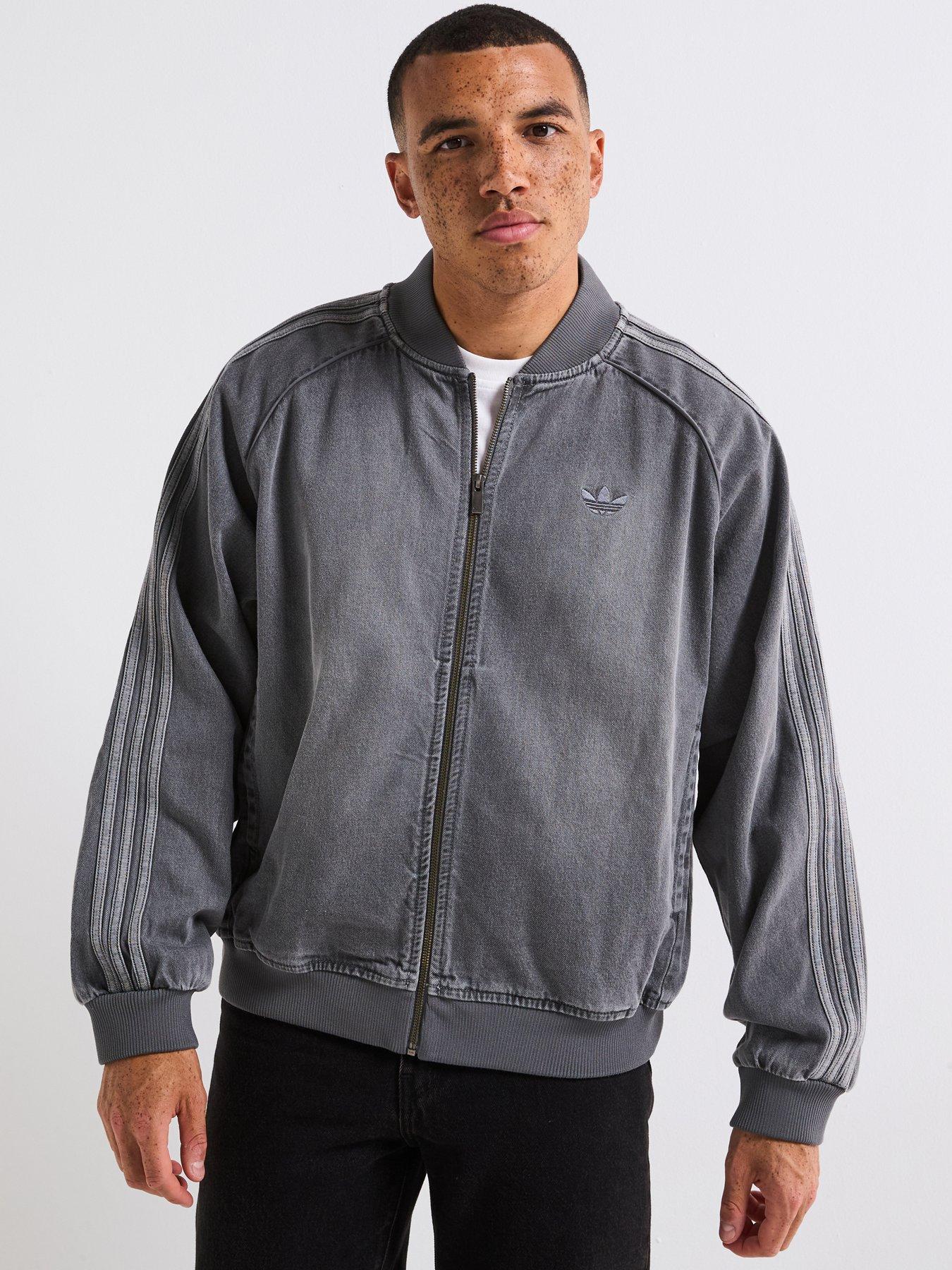  image of adidas-originals-mens-adicolor-loose-denim-wash-jacket-dark-grey