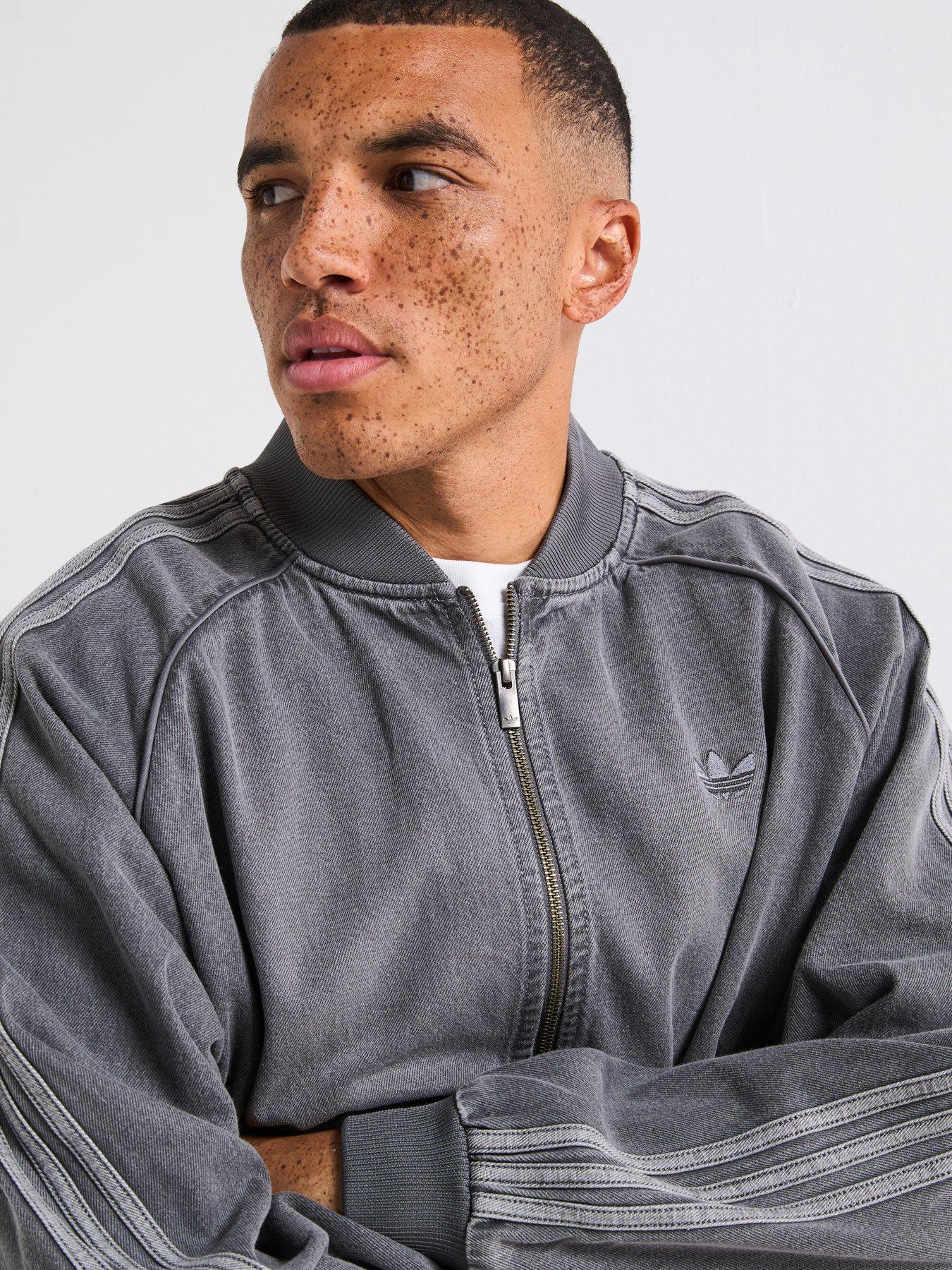  image of adidas-originals-mens-adicolor-loose-denim-wash-jacket-dark-grey