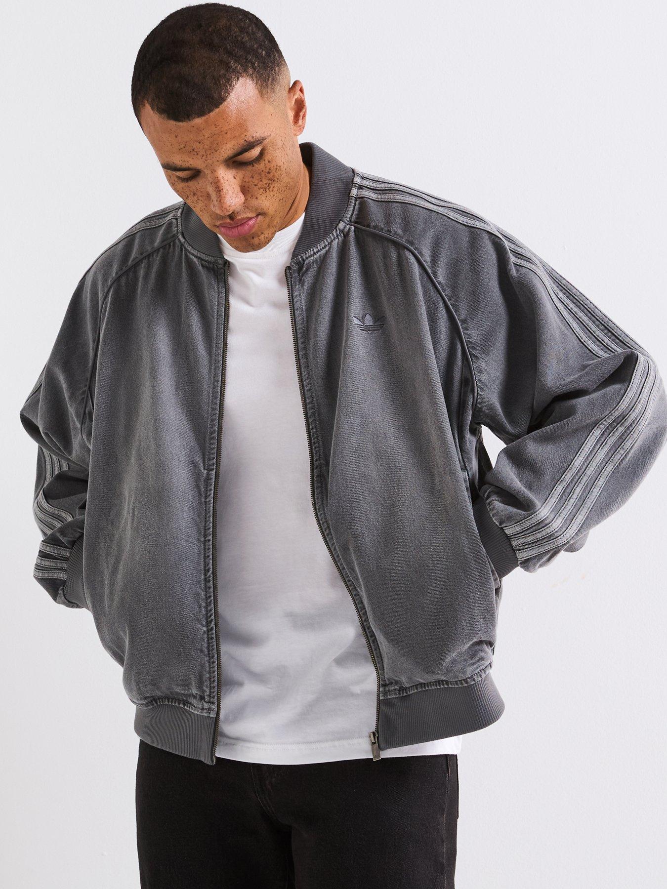  image of adidas-originals-mens-adicolor-loose-denim-wash-jacket-dark-grey