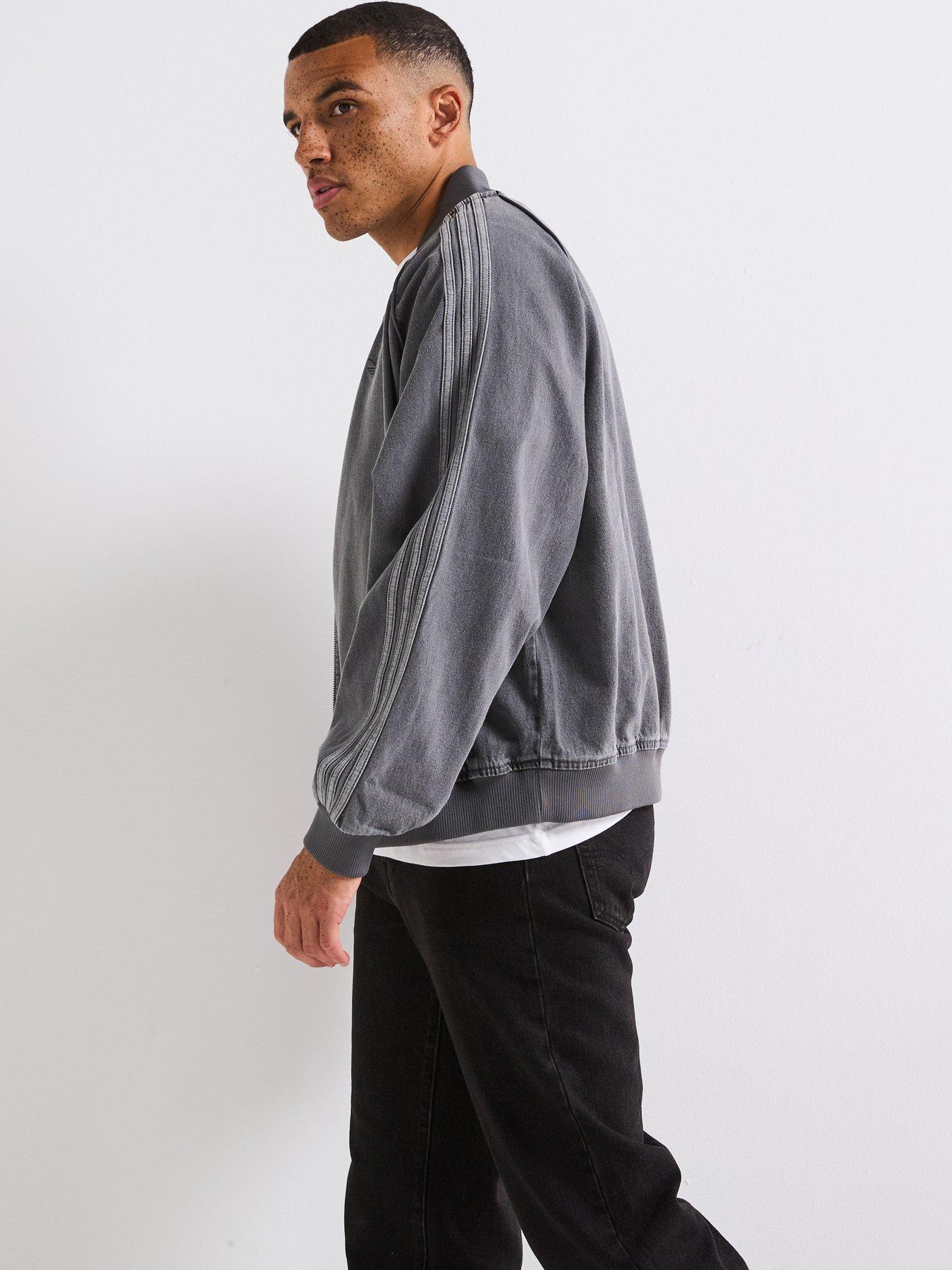  image of adidas-originals-mens-adicolor-loose-denim-wash-jacket-dark-grey