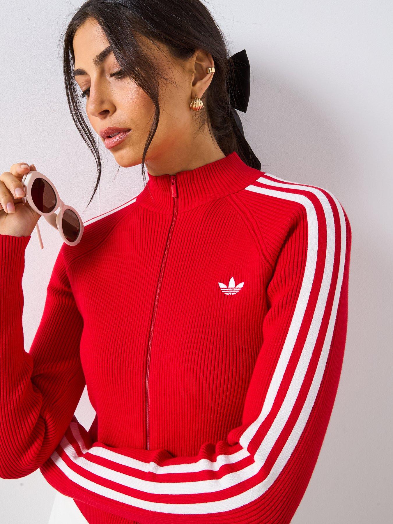 Image 4 of 4 of adidas Originals Women's Adicolor 3 Stripes Slim Knit Track Top - Red