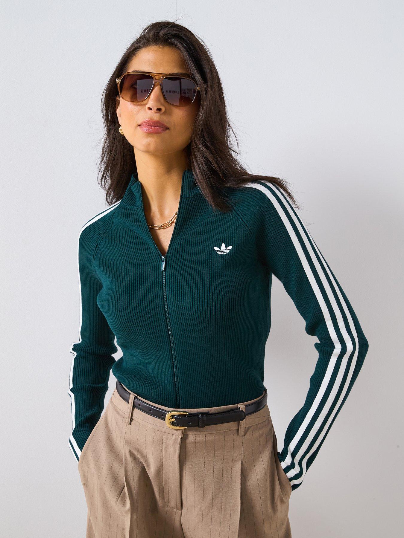 Image 1 of 4 of adidas Originals Women's Adicolor 3 Stripes Slim Knit Track Top - Green