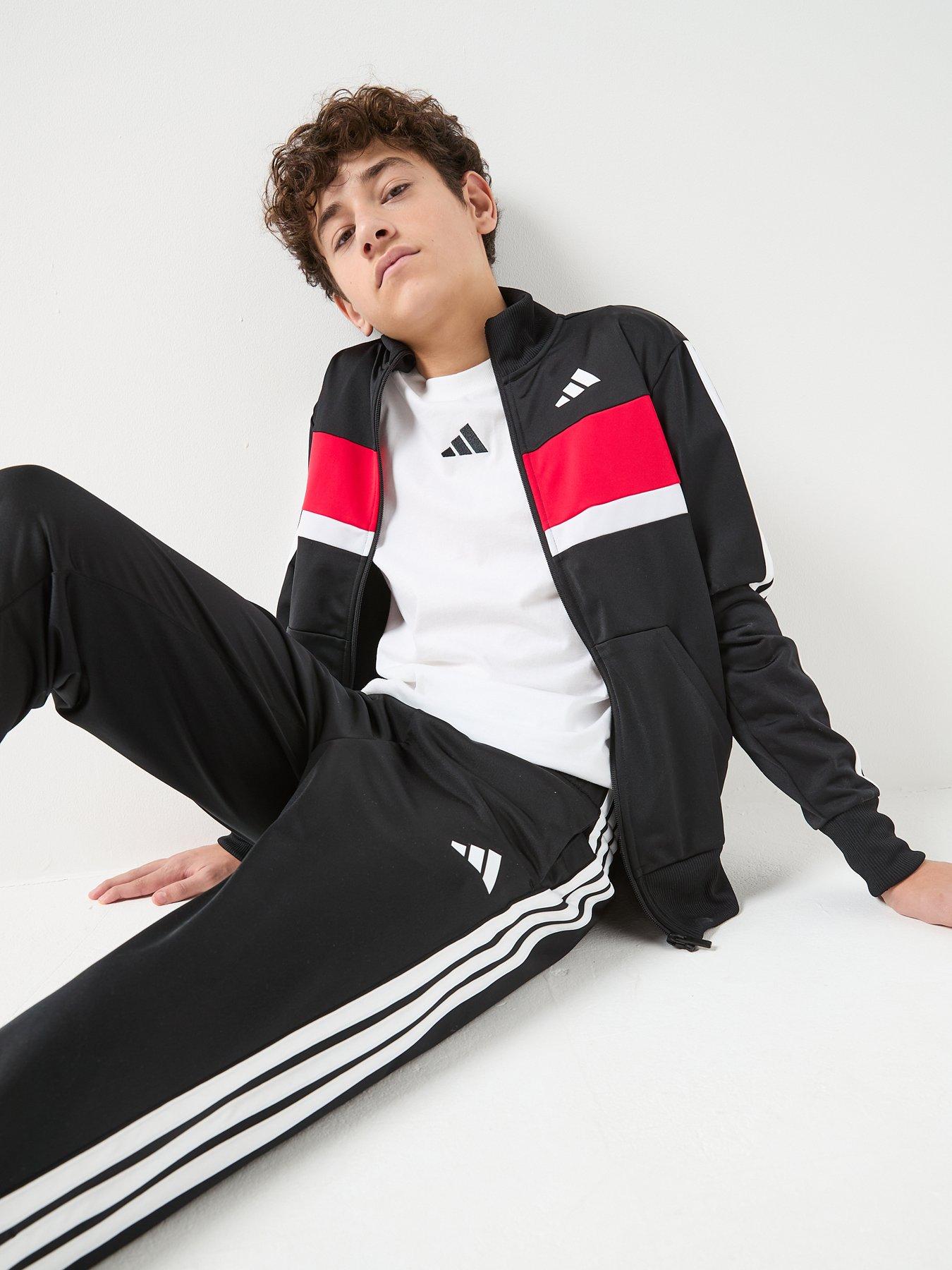  image of adidas-sportswear-junior-boys-seasonal-essentials-tiberio-3-stripes-tricot-tracksuit--black