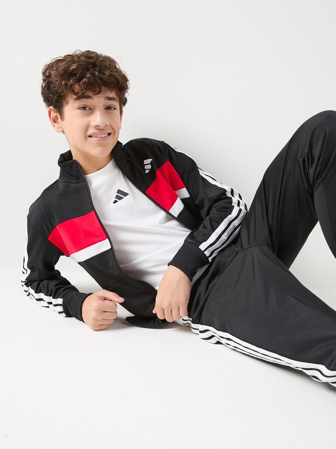  image of adidas-sportswear-junior-boys-seasonal-essentials-tiberio-3-stripes-tricot-tracksuit--black