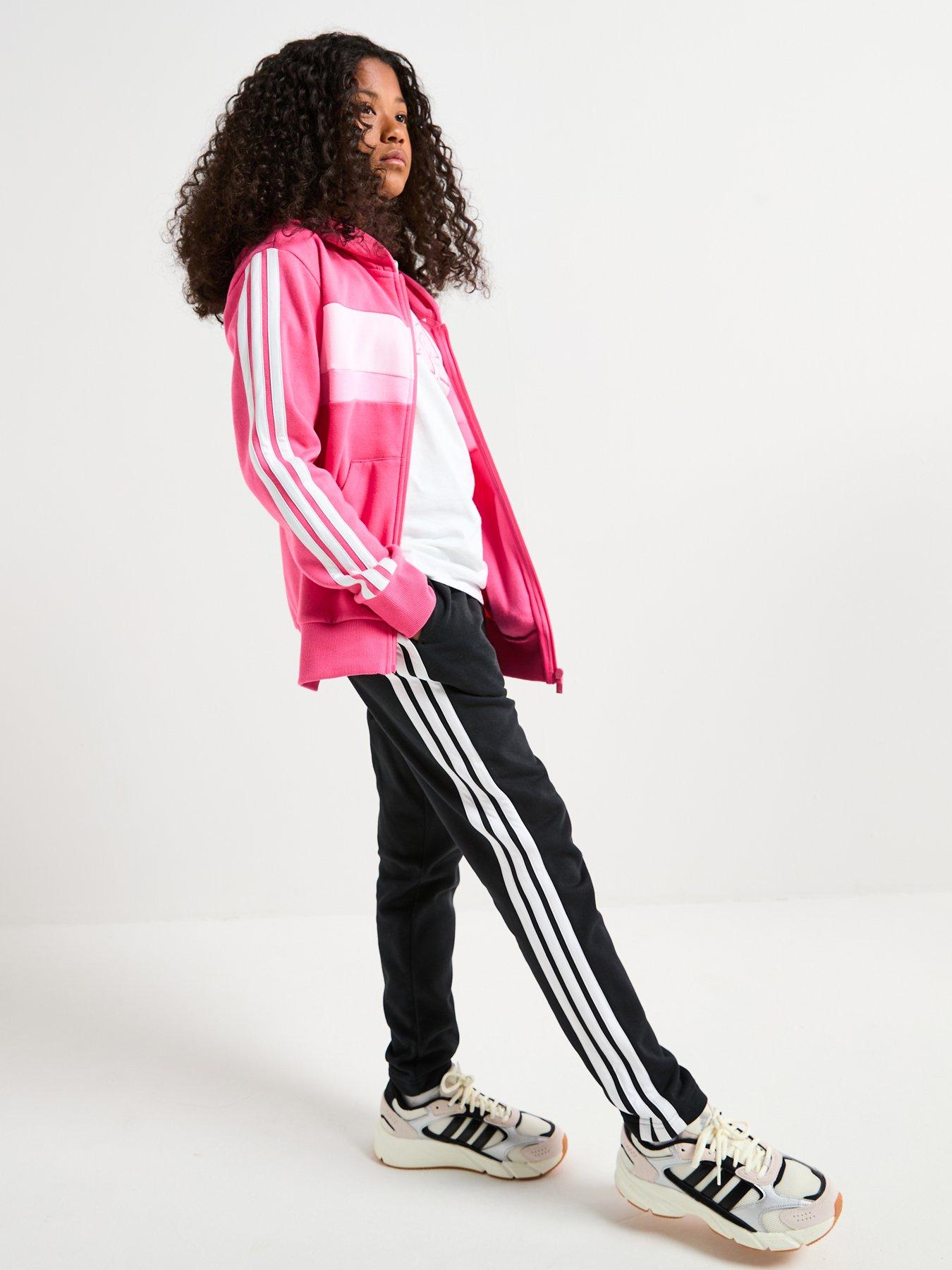 Image 1 of 6 of adidas Sportswear Junior Girls Seasonal Essentials Tiberio 3-stripes Fleece Tracksuit -pink