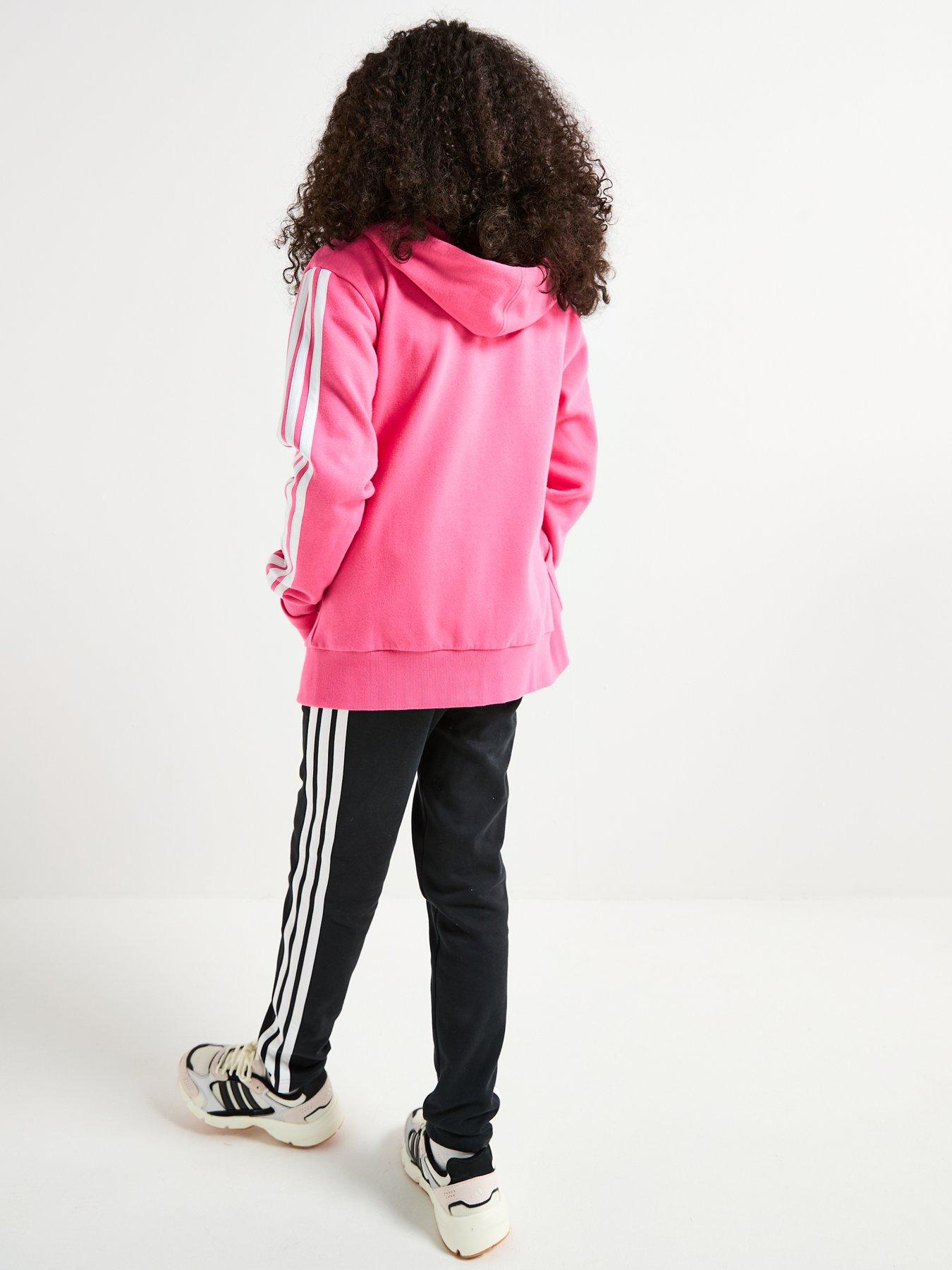 Image 2 of 6 of adidas Sportswear Junior Girls Seasonal Essentials Tiberio 3-stripes Fleece Tracksuit -pink