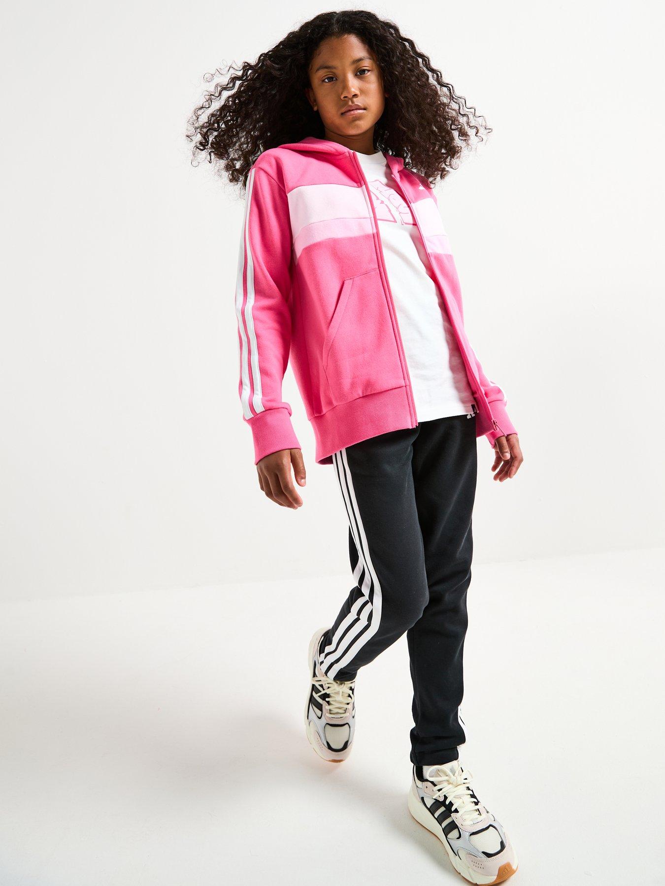 Image 3 of 6 of adidas Sportswear Junior Girls Seasonal Essentials Tiberio 3-stripes Fleece Tracksuit -pink