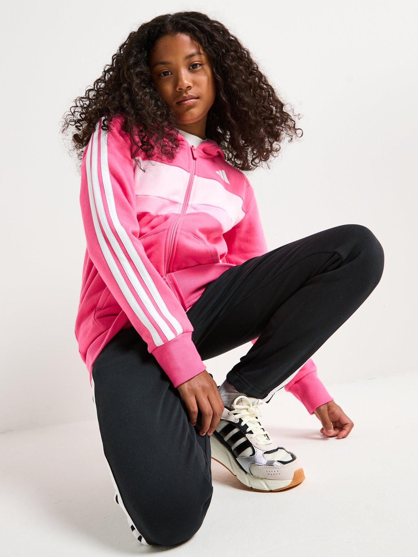 Image 6 of 6 of adidas Sportswear Junior Girls Seasonal Essentials Tiberio 3-stripes Fleece Tracksuit -pink