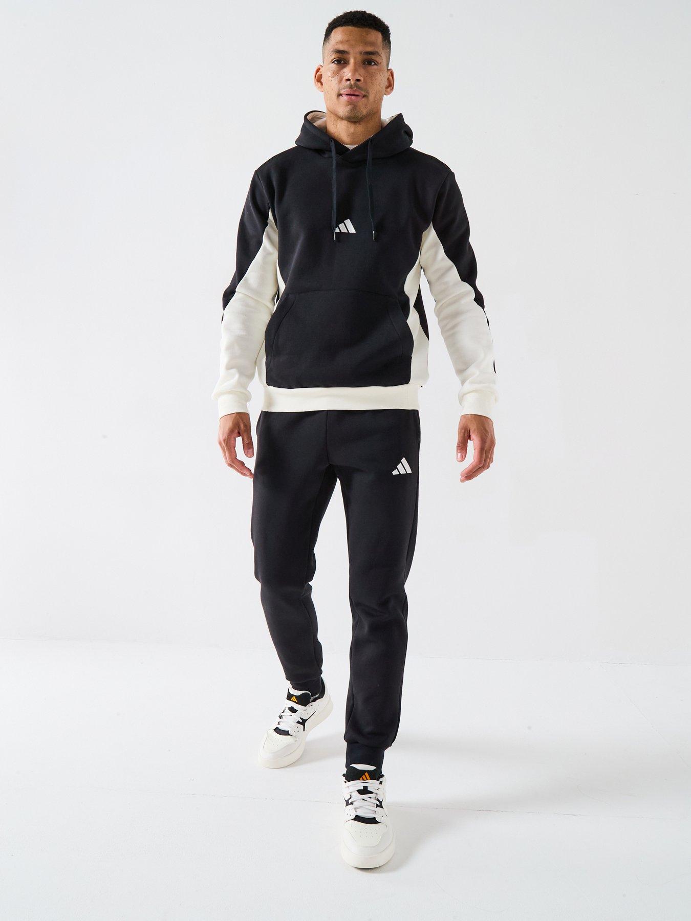 Image 1 of 6 of adidas Sportswear Men's Sportswear Fleece Colorblock Hooded Tracksuit - Black