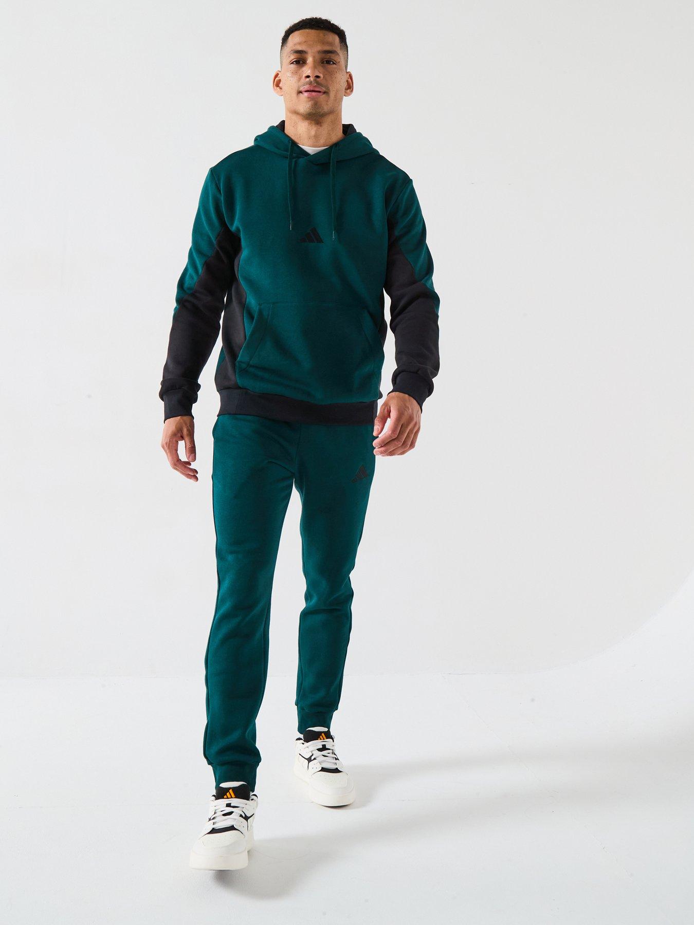 Image 1 of 6 of adidas Sportswear Men's Sportswear Fleece Colorblock Hooded Tracksuit - Green