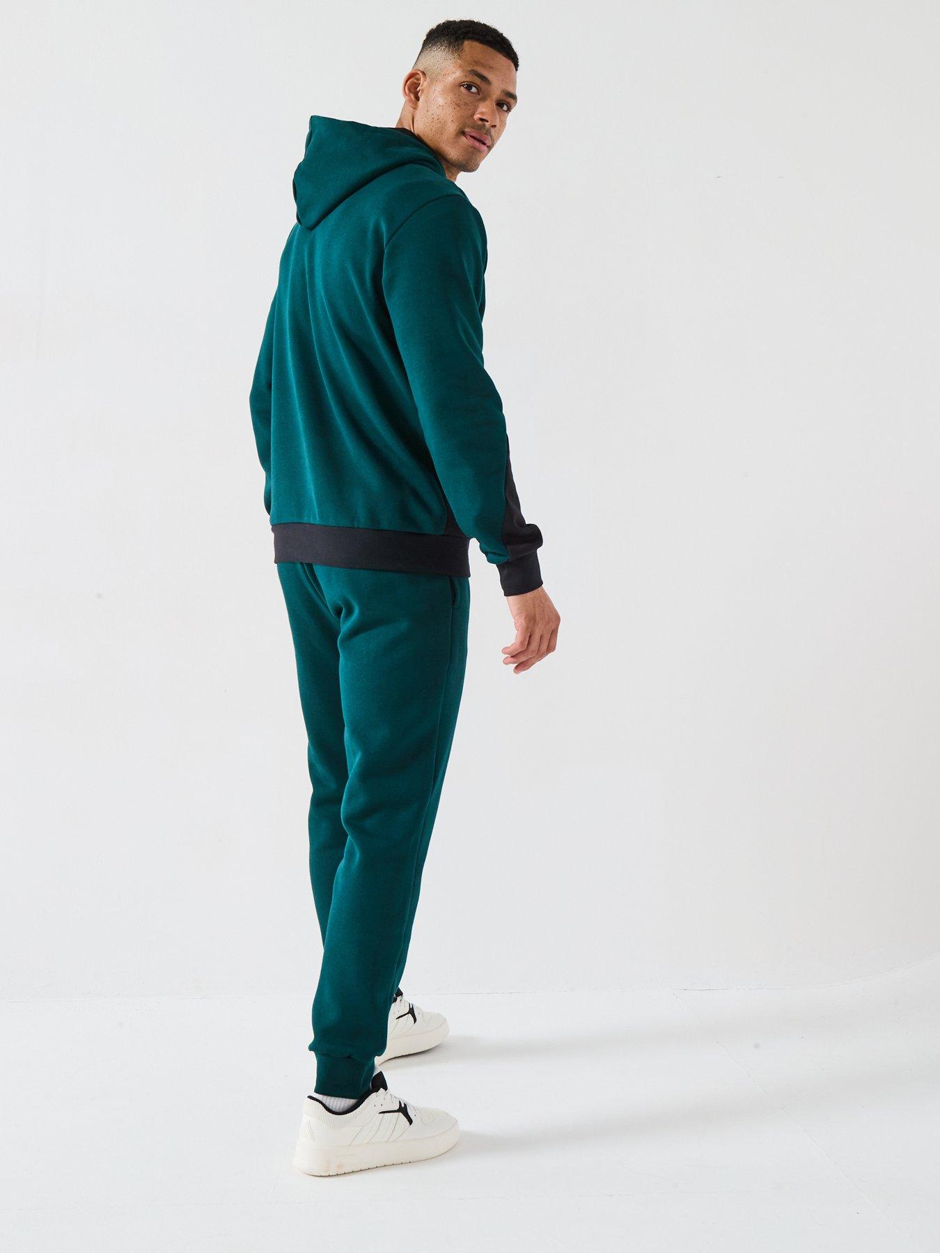 Image 2 of 6 of adidas Sportswear Men's Sportswear Fleece Colorblock Hooded Tracksuit - Green