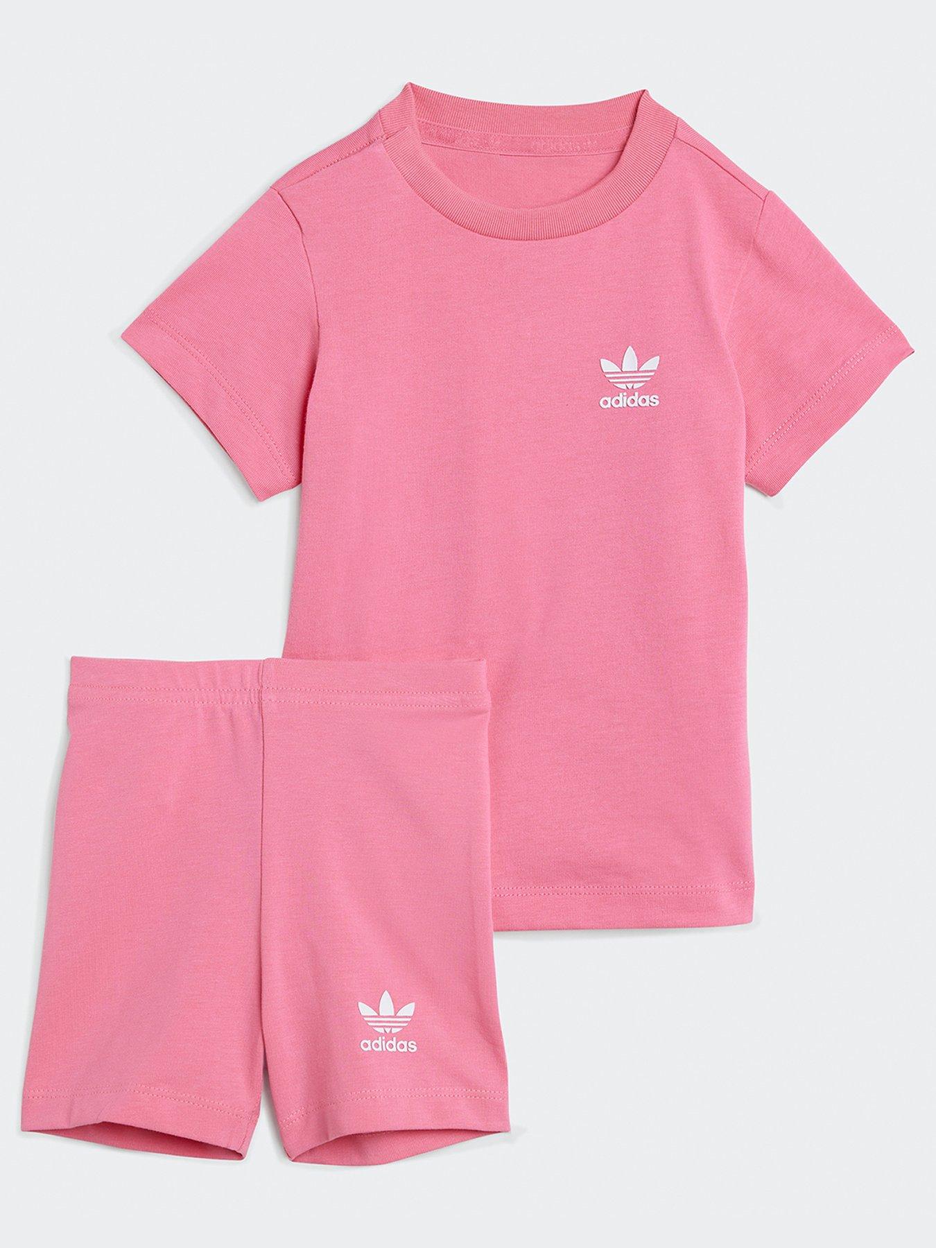 Image 1 of 5 of adidas Originals Infant Girls Cycling Shorts And T-Shirt Set - Pink