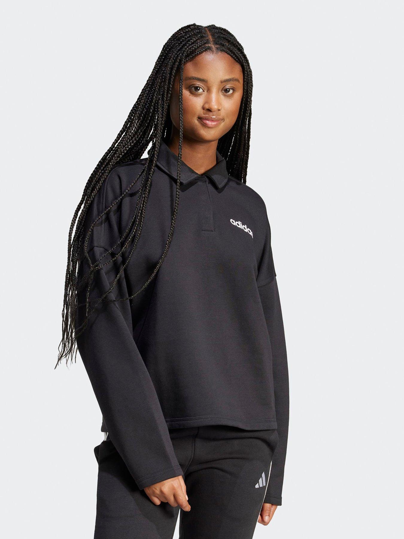 adidas Sportswear Women's Essentials Linear Fleece Polo Sweatshirt - Black
