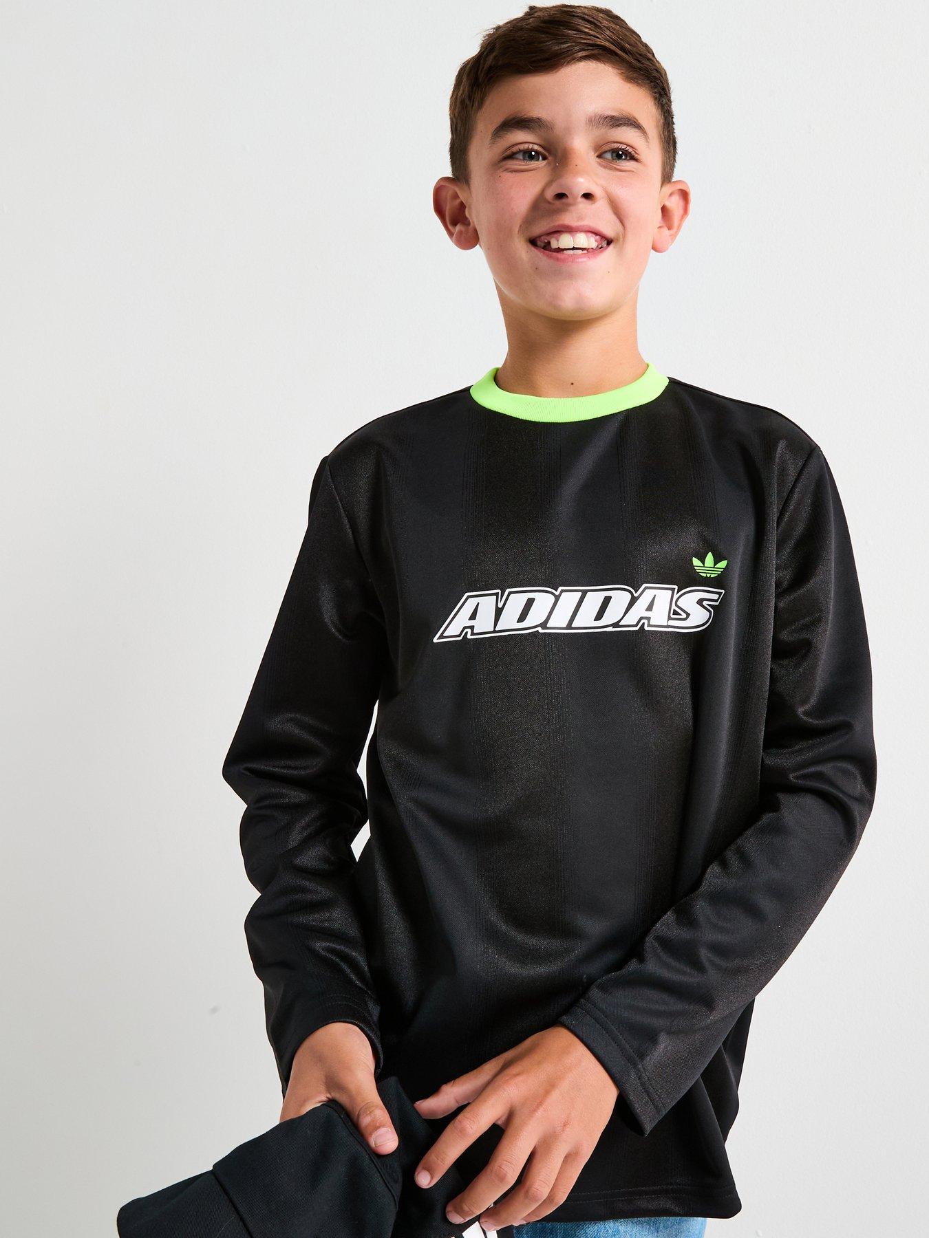 Image 1 of 6 of adidas Originals Junior Boys Adicolor Long Sleeve Graphic T-shirt - Black