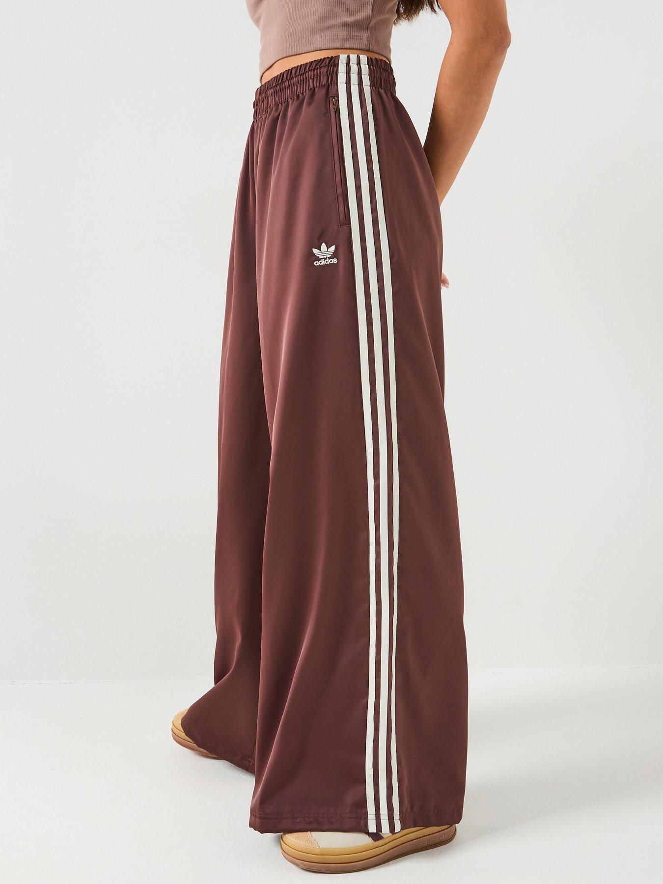 Image 1 of 5 of adidas Originals Womens Satin Wide Leg Track Pants - Brown
