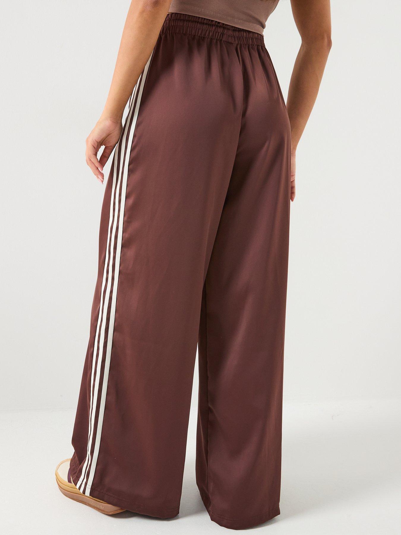 Image 2 of 5 of adidas Originals Womens Satin Wide Leg Track Pants - Brown