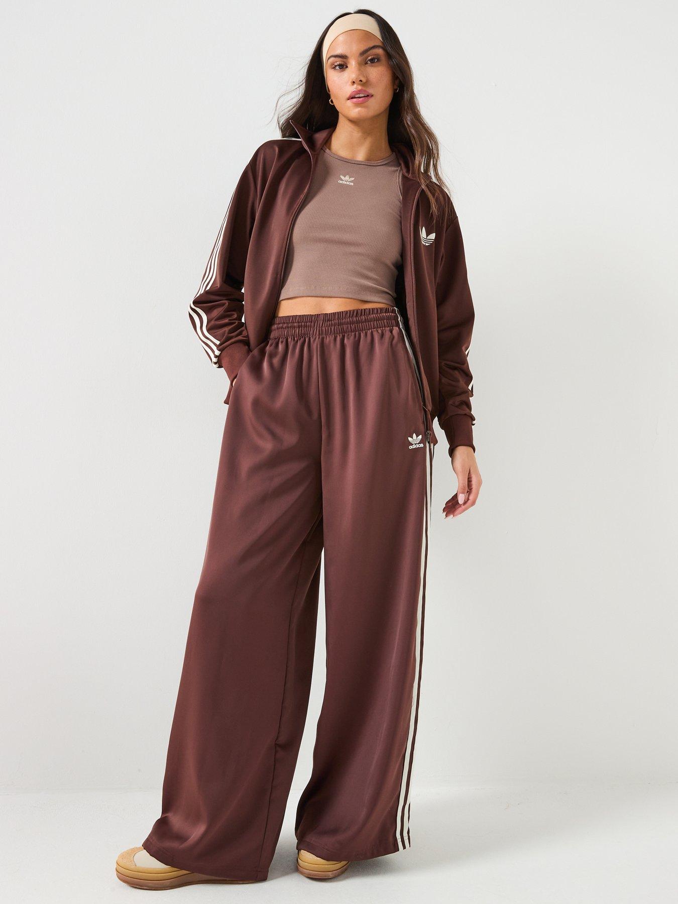 Image 3 of 5 of adidas Originals Womens Satin Wide Leg Track Pants - Brown