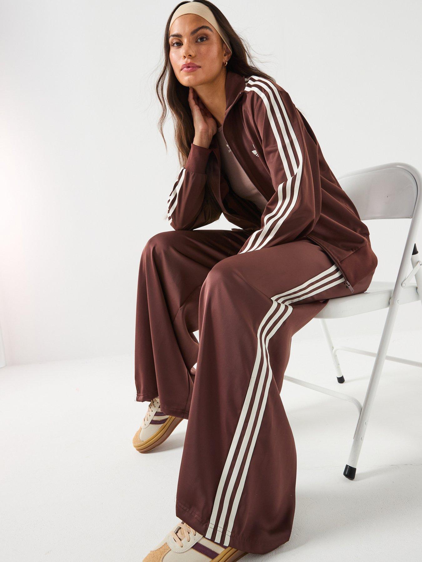 Image 4 of 5 of adidas Originals Womens Satin Wide Leg Track Pants - Brown
