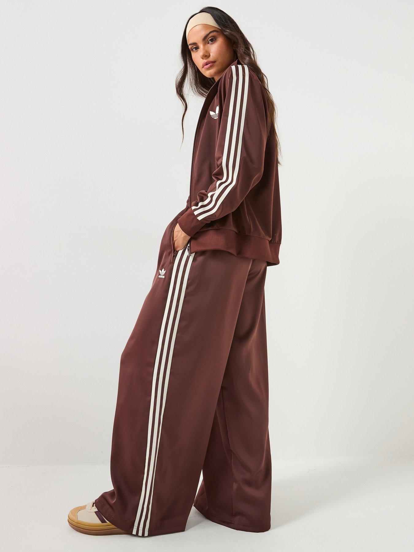 Image 5 of 5 of adidas Originals Womens Satin Wide Leg Track Pants - Brown