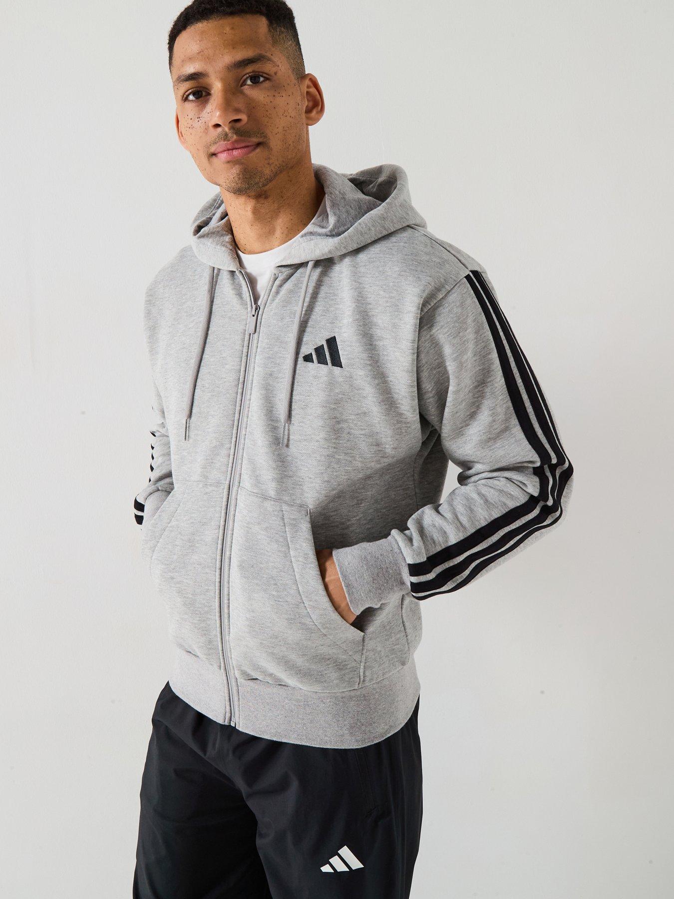 undefined Men's Essential 3-stripes Fleece Hoodie - Grey