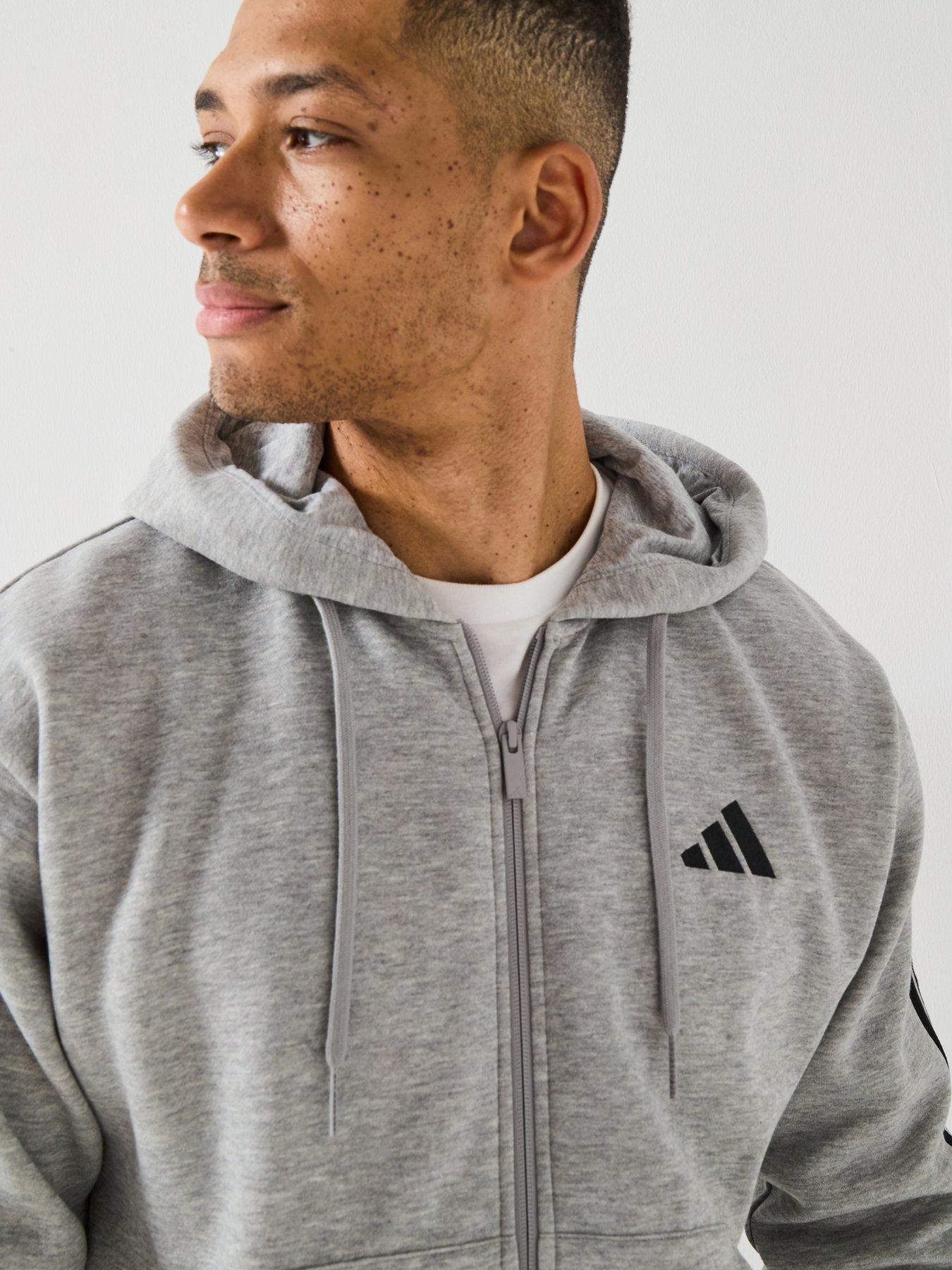 Image 4 of 6 of adidas Sportswear Men's Essential 3-stripes Fleece Hoodie - Grey