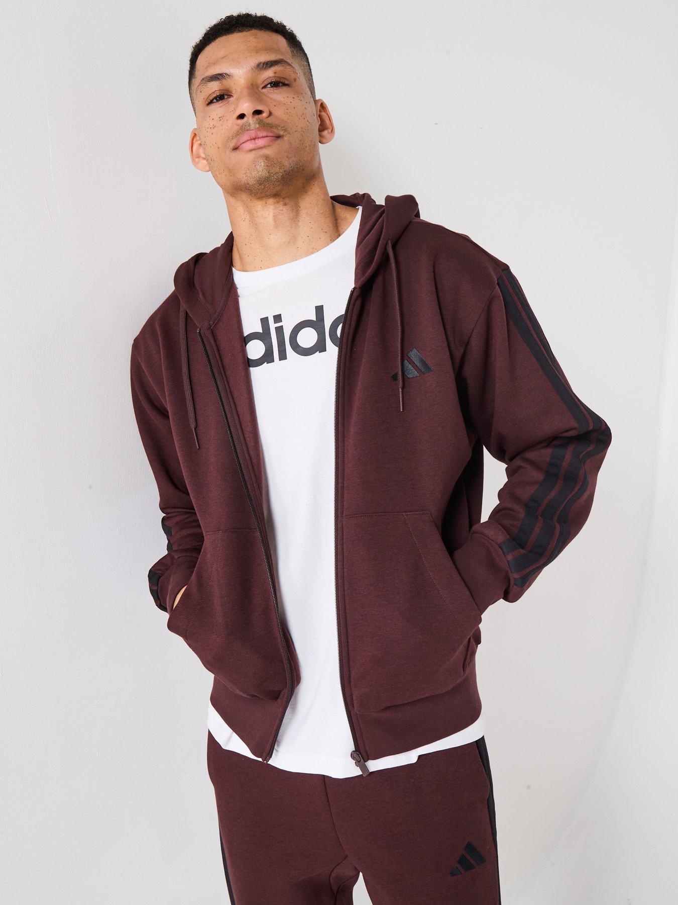 adidas Sportswear Men's Essential 3-stripes Fleece Hoodie - Brown