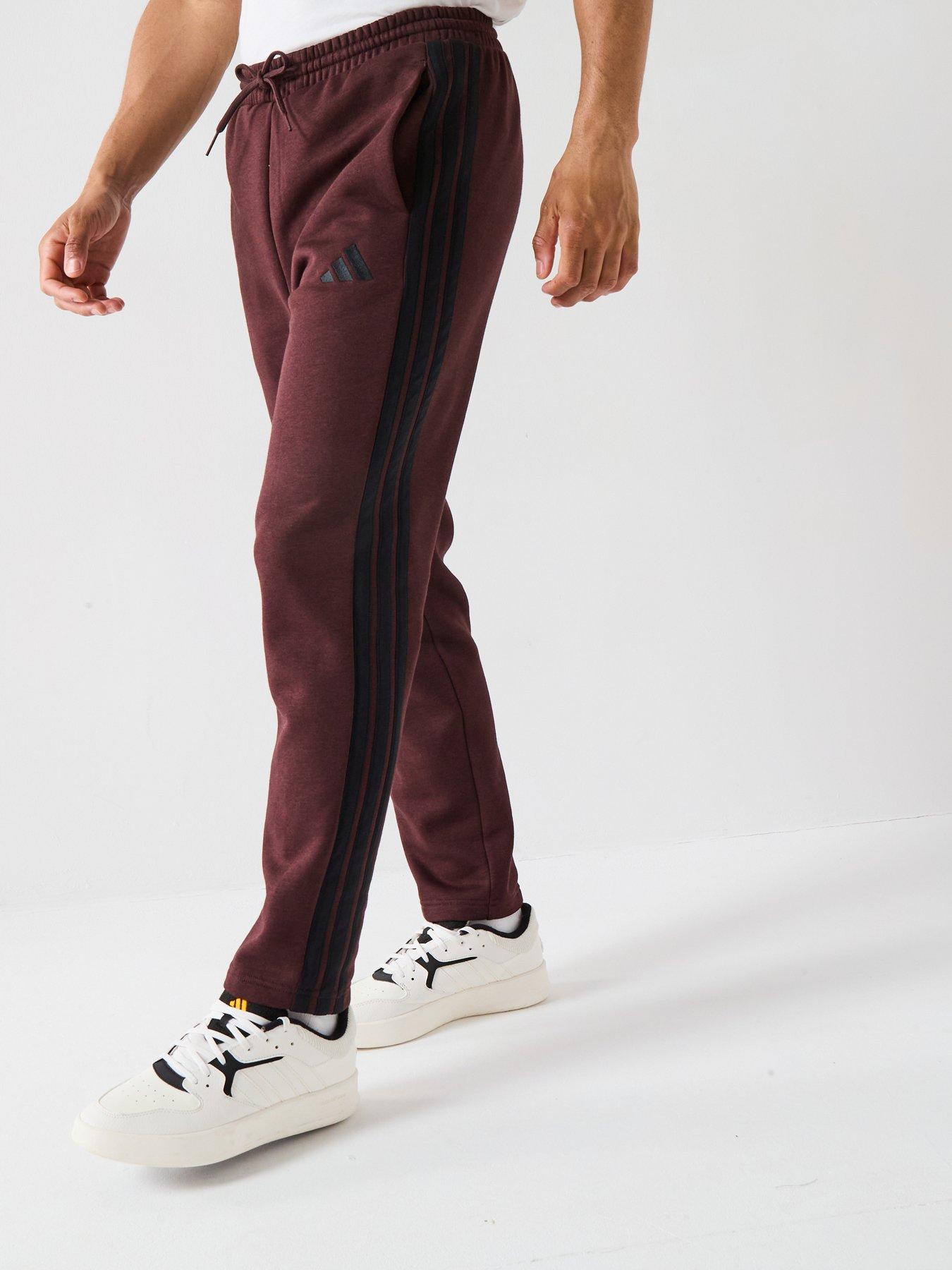 adidas-sportswear-mens-essentials-3-stripes-fleece-joggers-brown