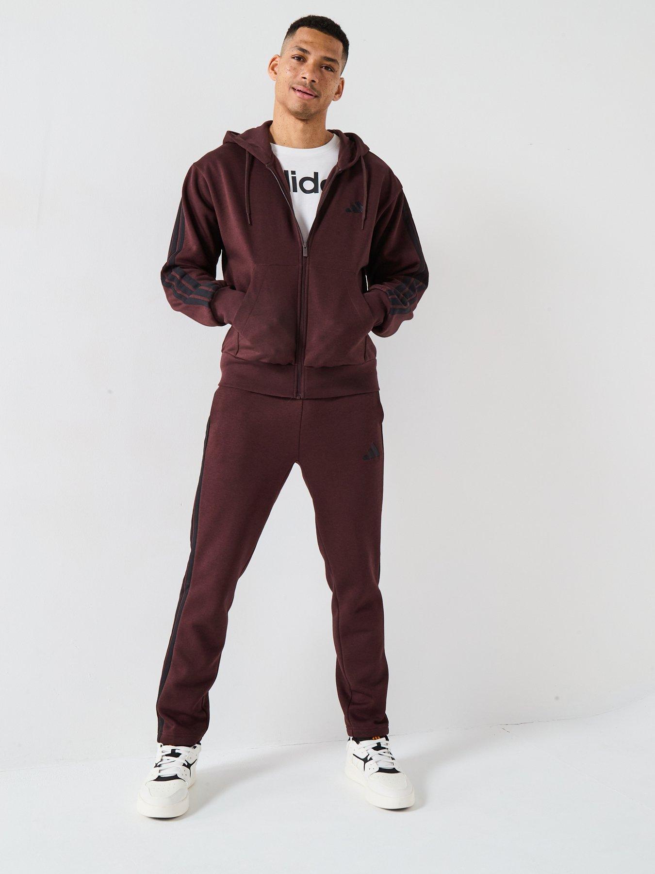  image of adidas-sportswear-mens-essentials-3-stripes-fleece-joggers-brown