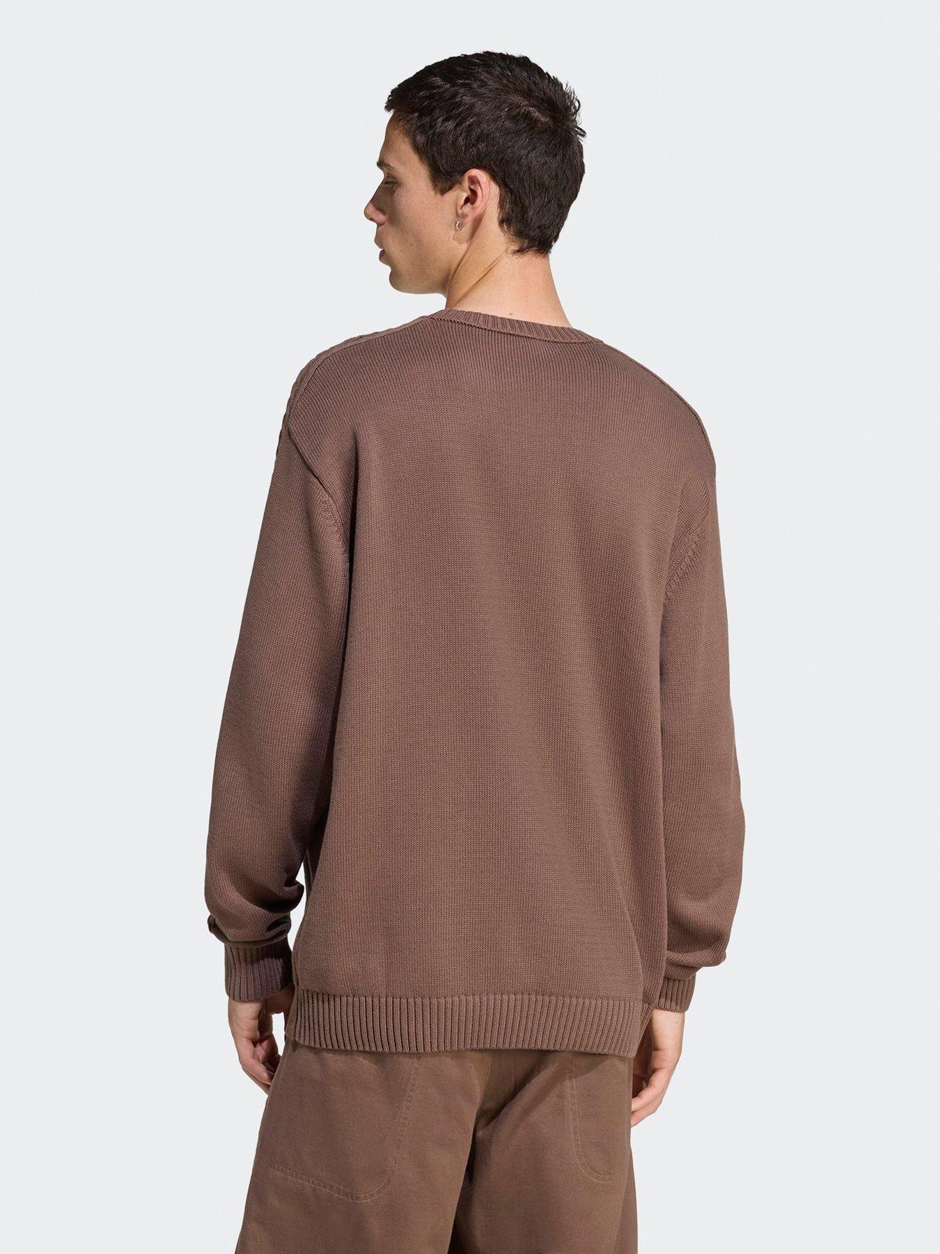  image of adidas-originals-mens-premium-essentials-knit-crewneck-brown