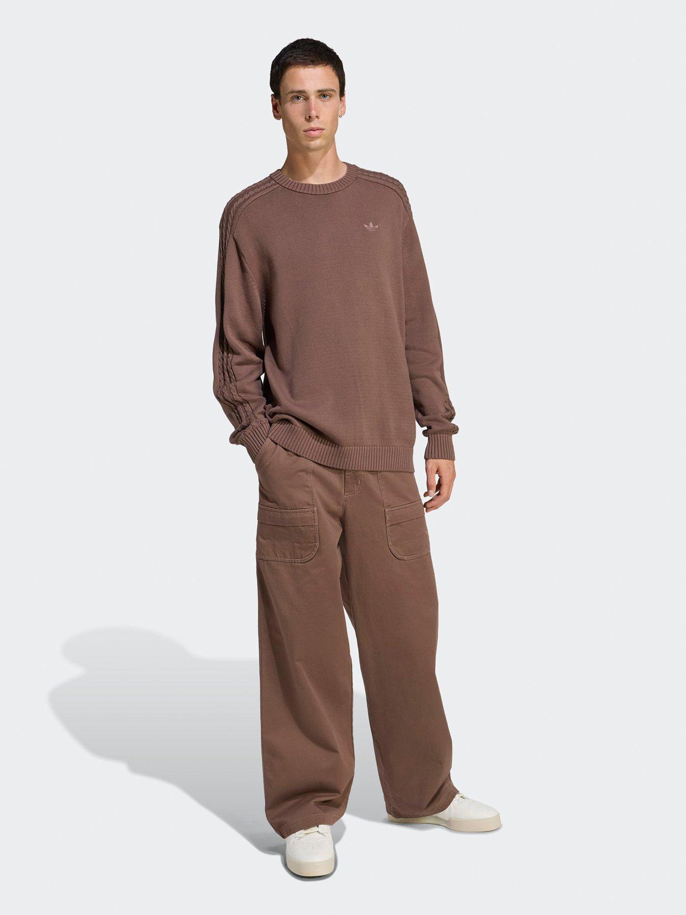  image of adidas-originals-mens-premium-essentials-knit-crewneck-brown