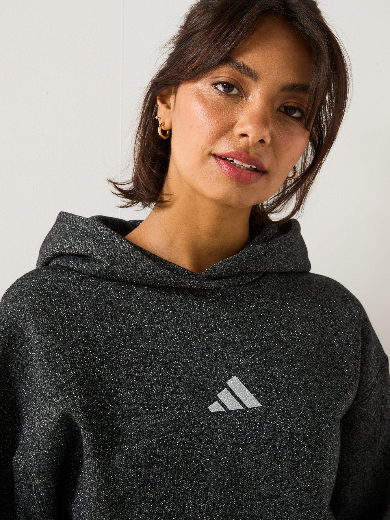 Image 4 of 6 of adidas Sportswear Women's All Szn Glitter Fleece Loose Hoodie - Black