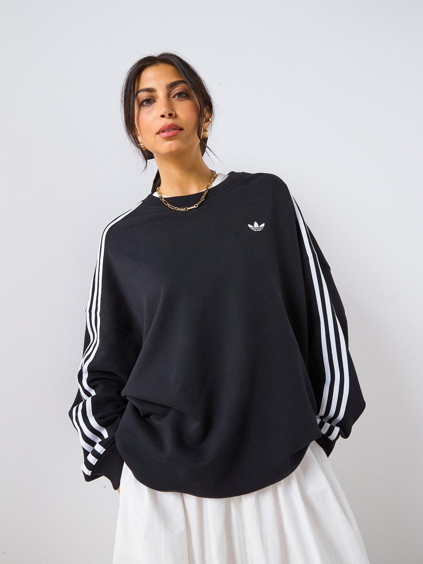 undefined Women's 3 Striped Oversized Crew - Black