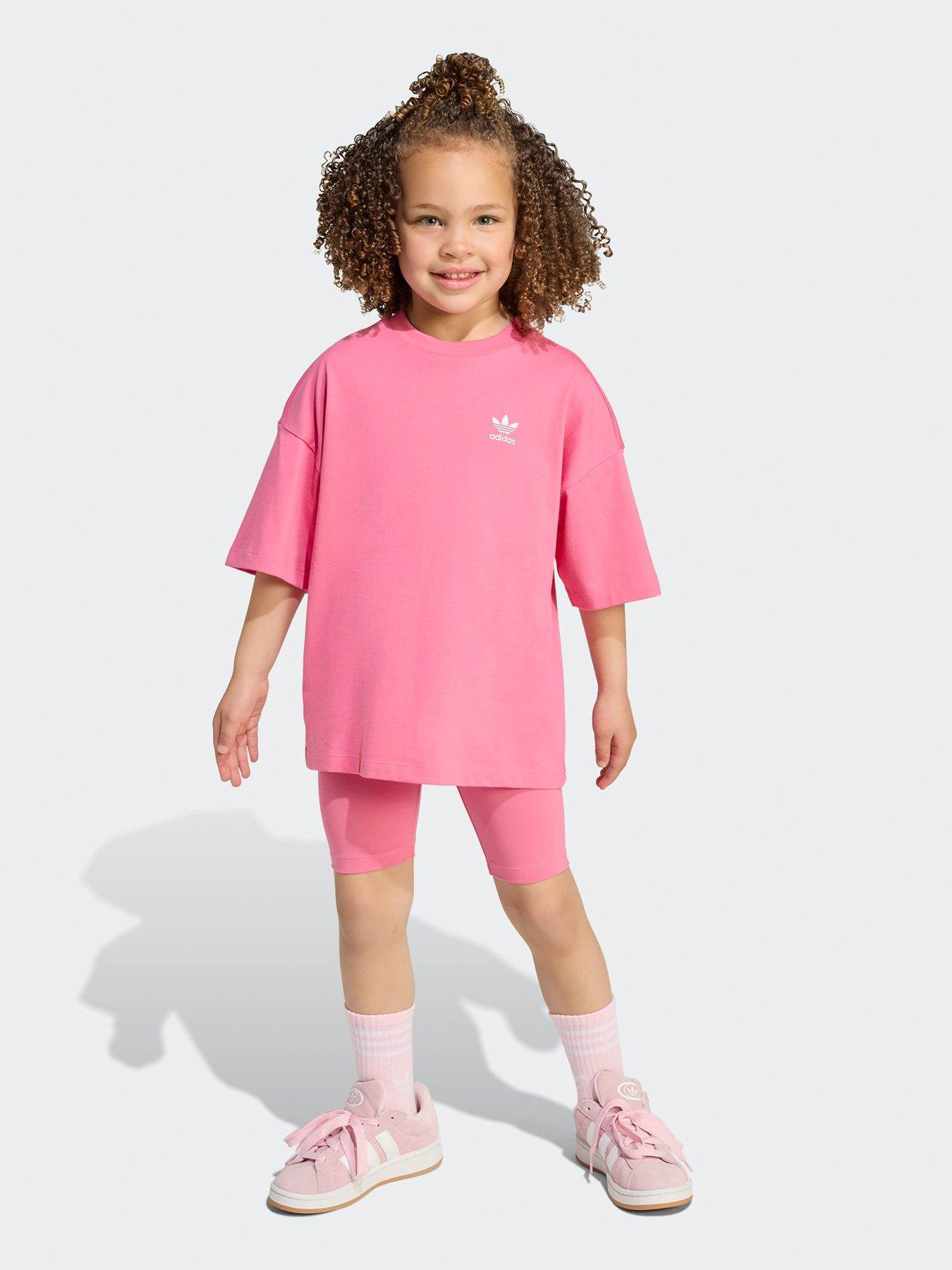 undefined Kids Girls Trefoil Essentials Cycling Shorts And T-Shirt Set - Pink