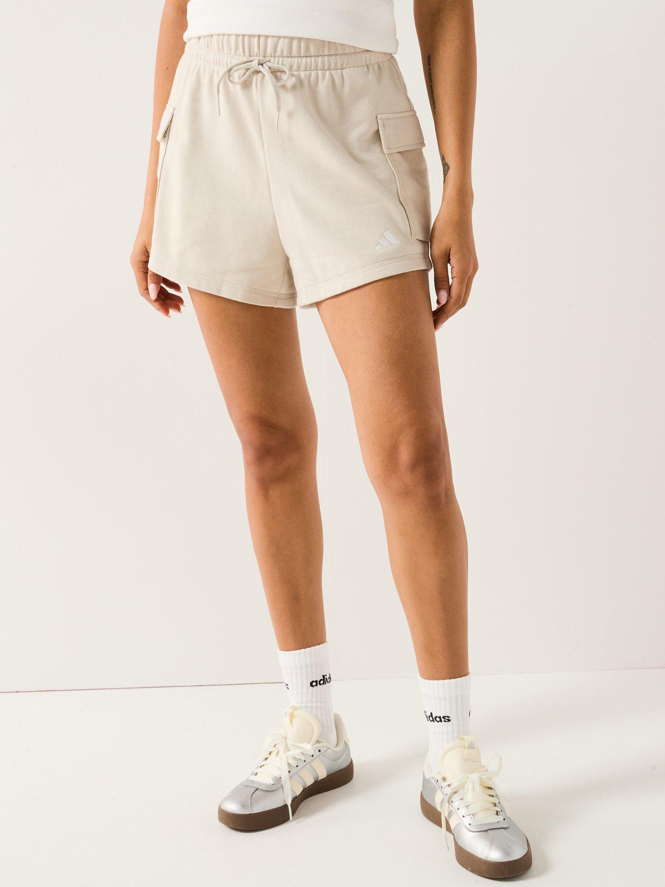 adidas-sportswear-womens-essentials-small-logo-cargo-shorts-grey