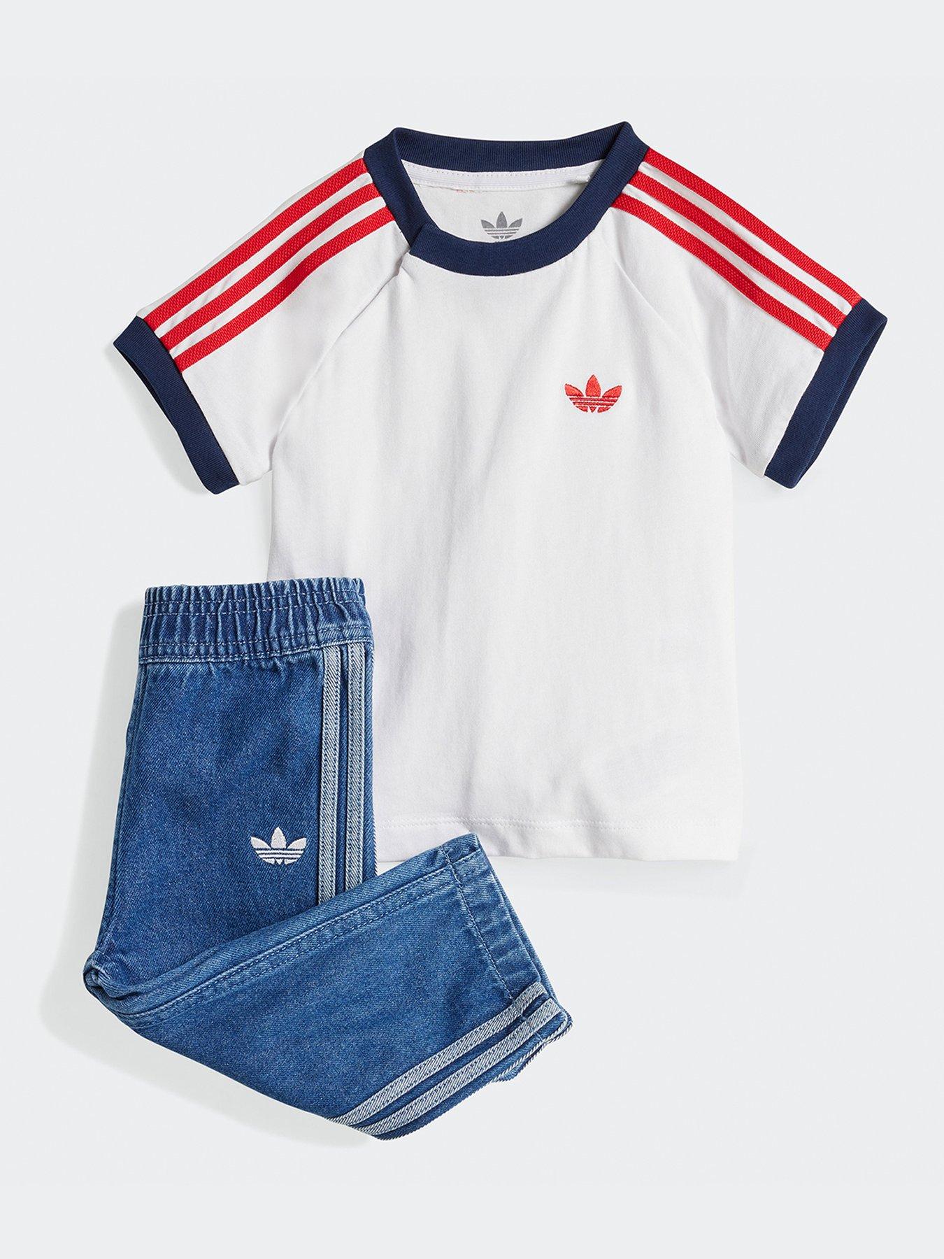 front image of adidas-originals-infant-unisex-denim-tee-set-white