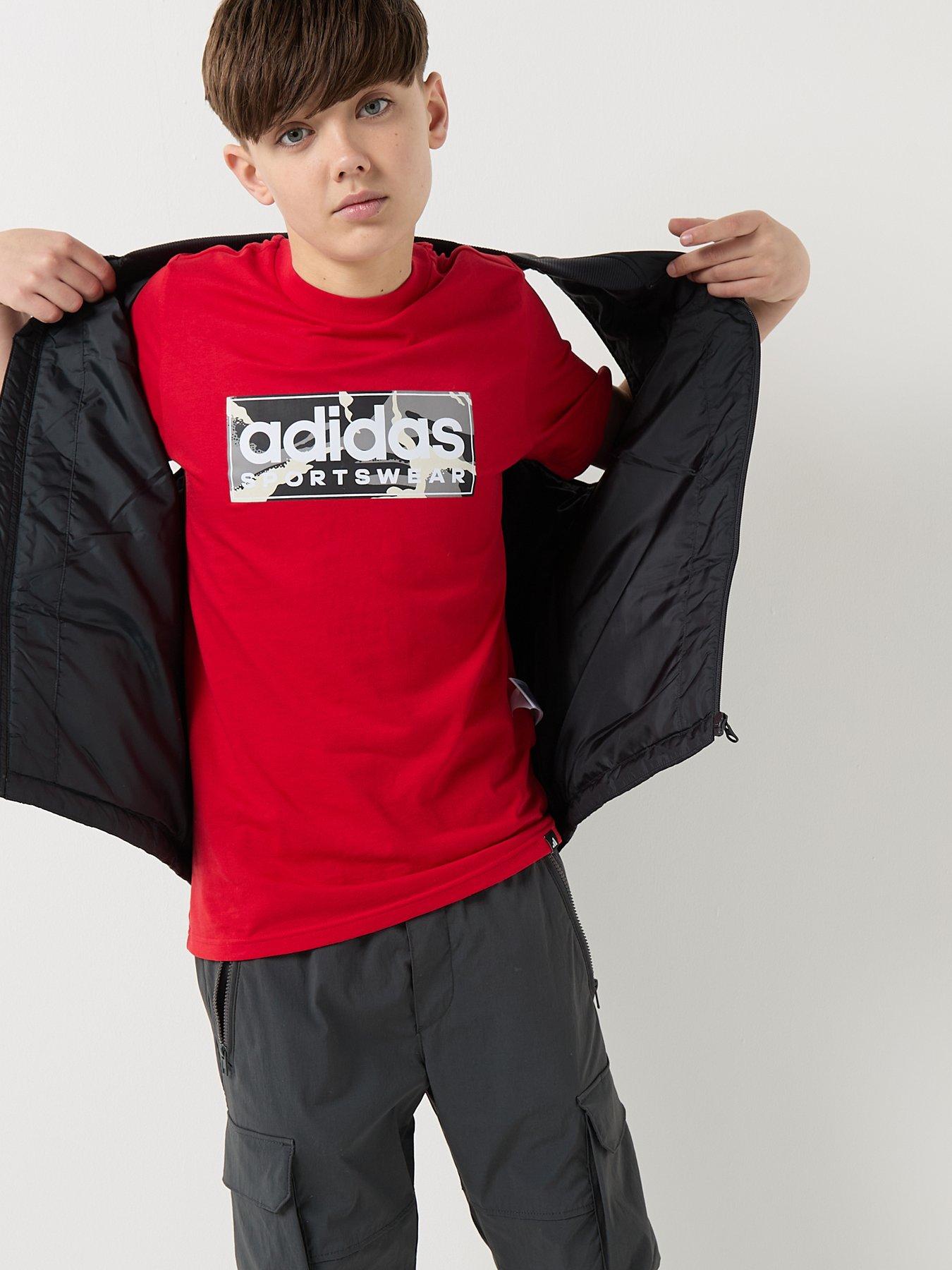  image of adidas-sportswear-junior-boys-camo-linear-graphic-t-shirt--red