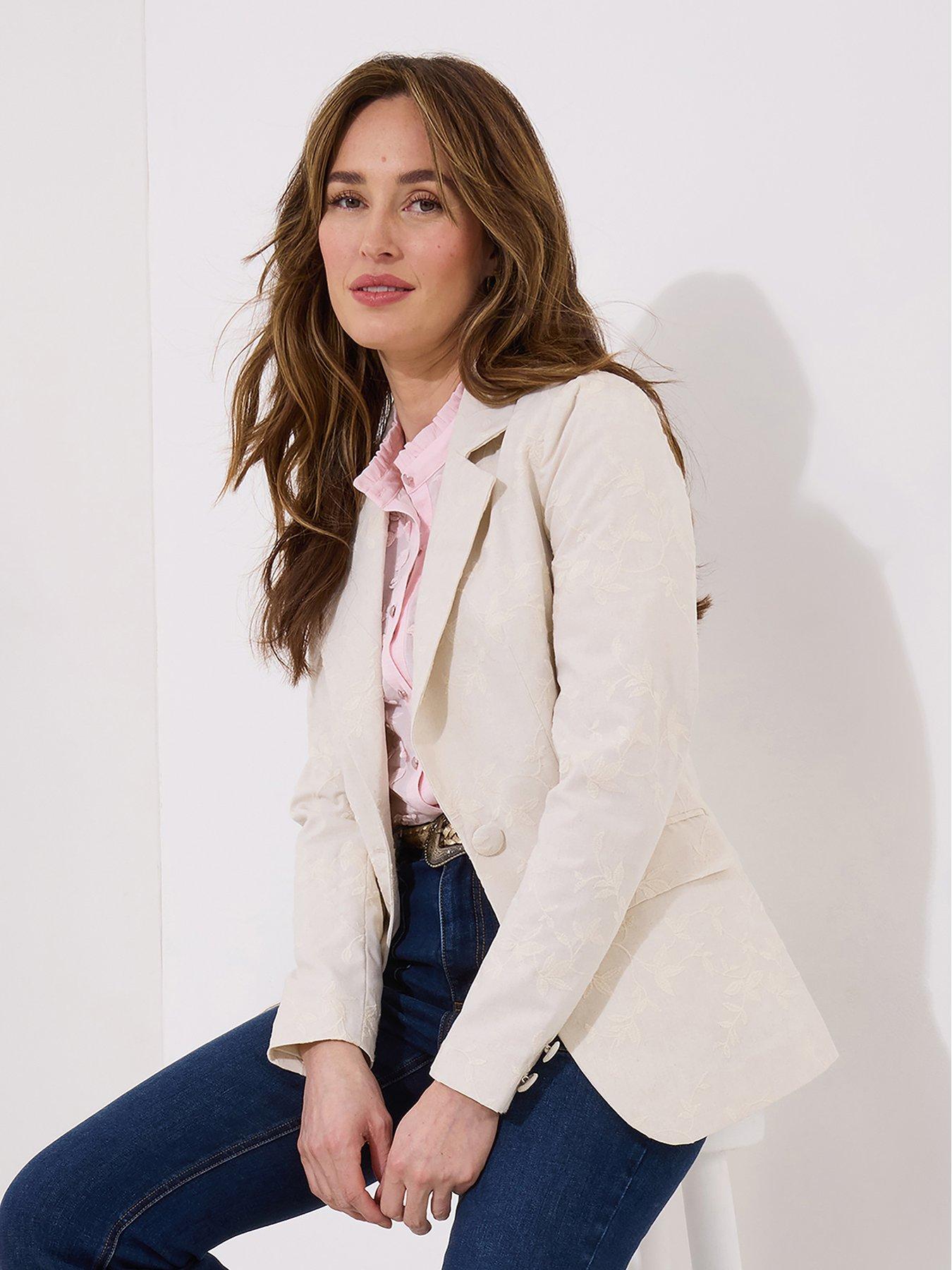 Joe Browns Enchanting Embroidered Linen Mix Jacket - WHITE