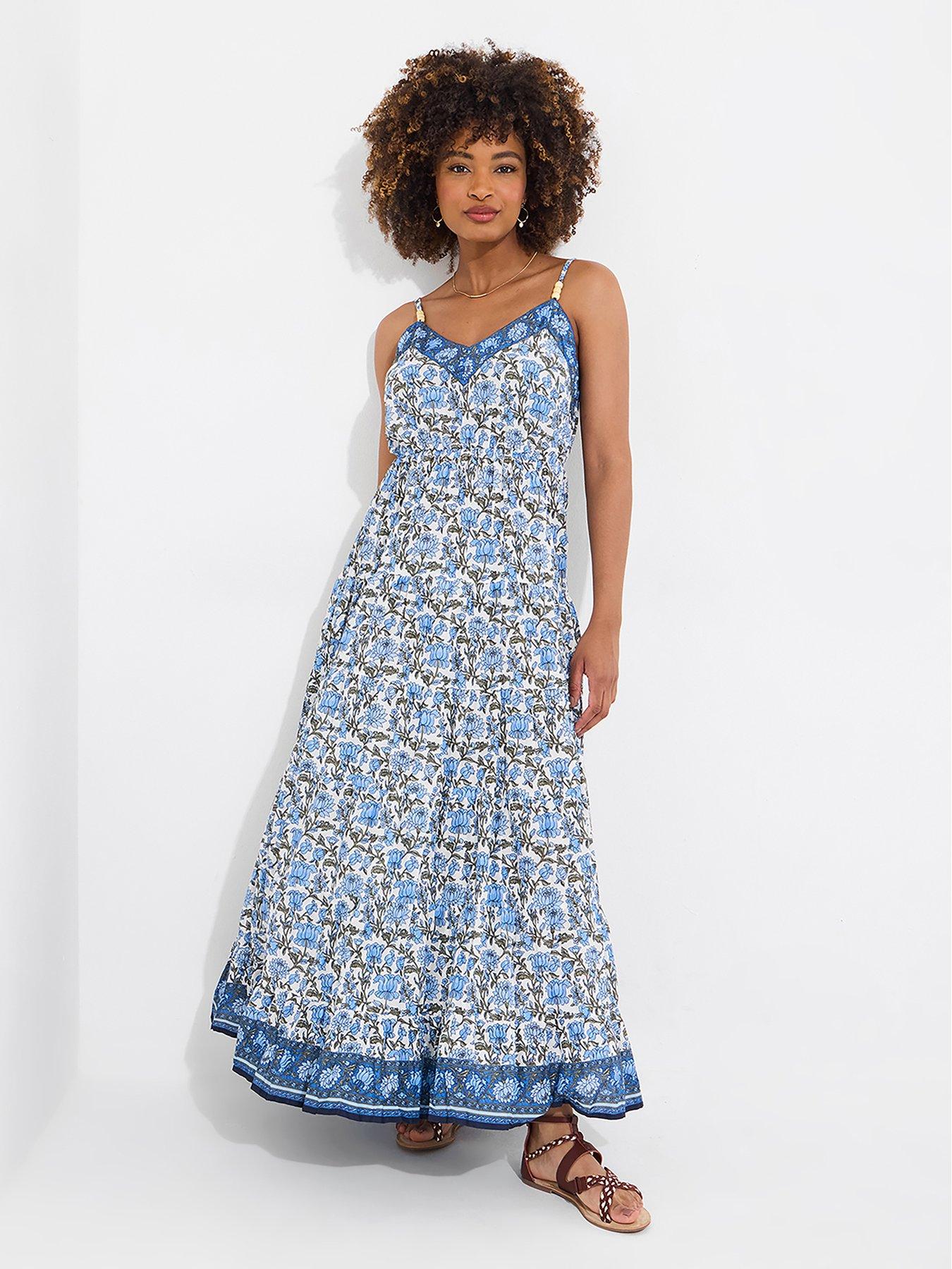 undefined Petite Maisie Floral Crinkle Cotton Maxi Sundress - Blue