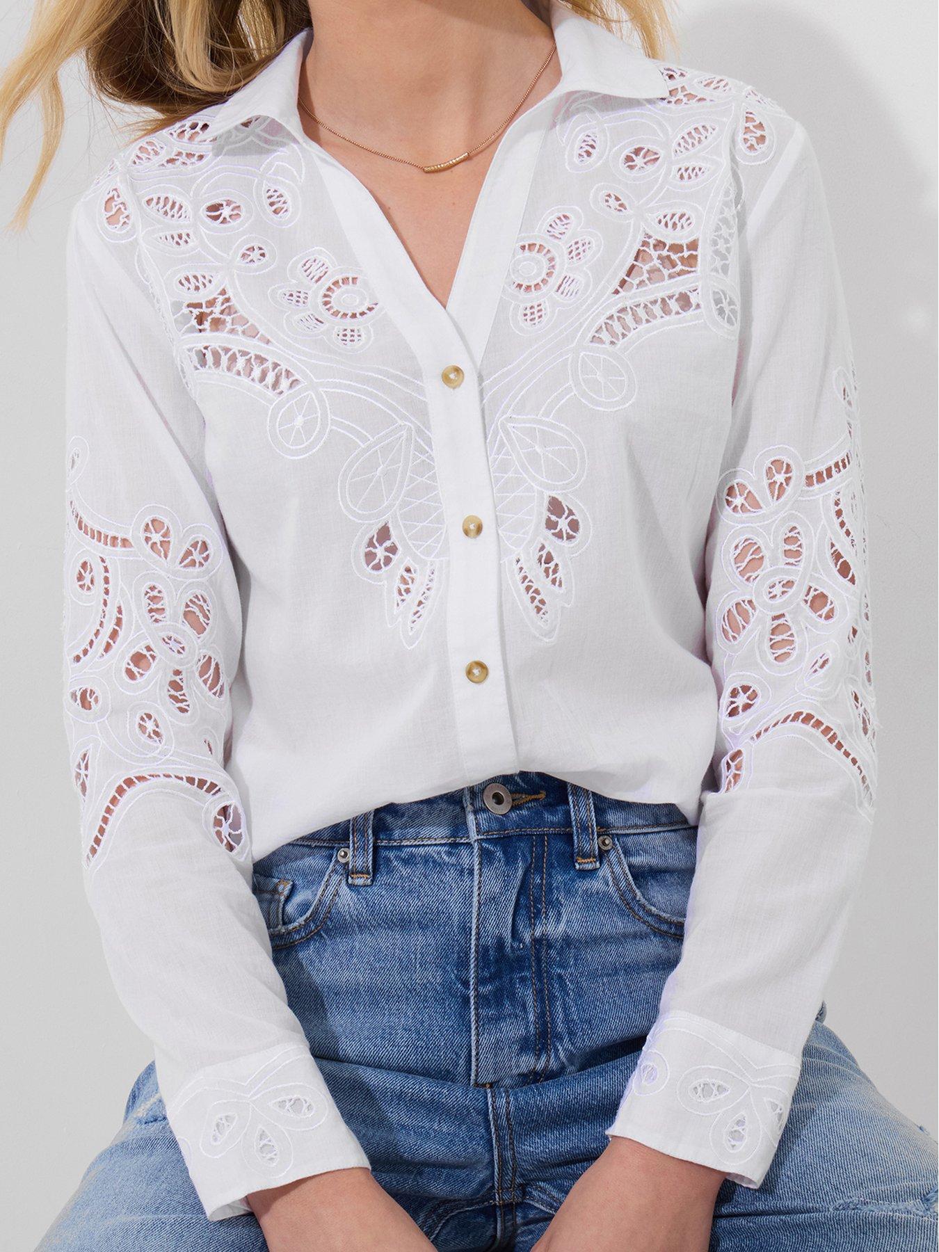  image of joe-browns-mariella-lace-cotton-blouse-white