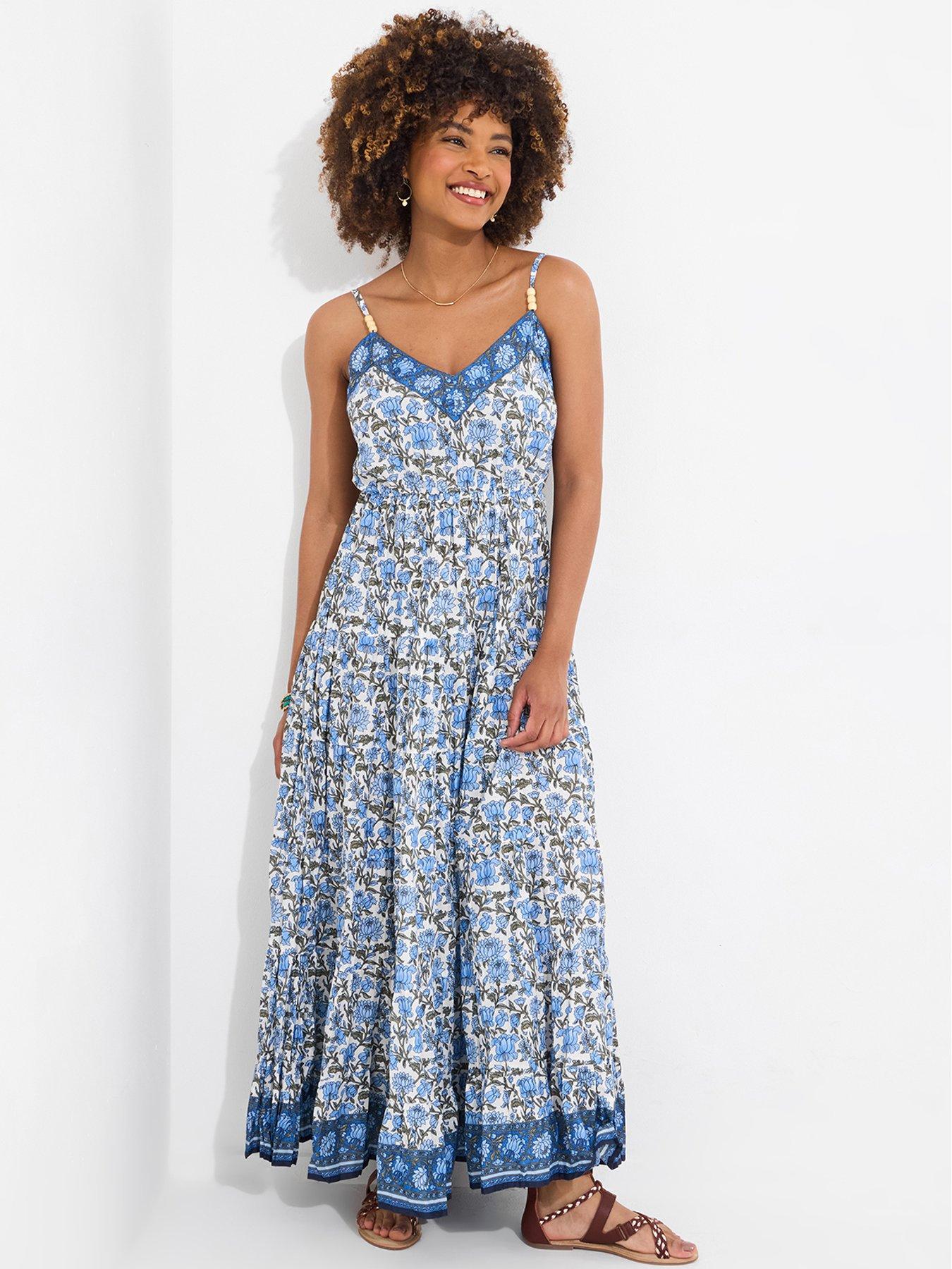 undefined Maisie Floral Crinkle Cotton Maxi Sundress - Blue