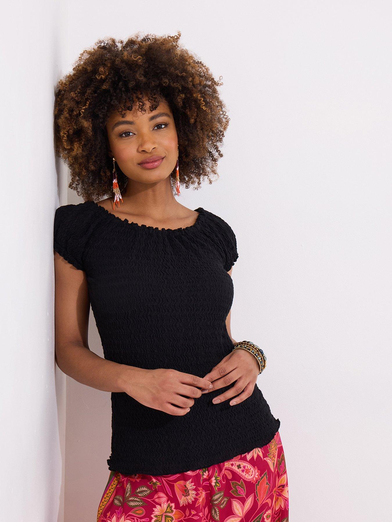 undefined Boho Belle Textured Jersey Top - Black