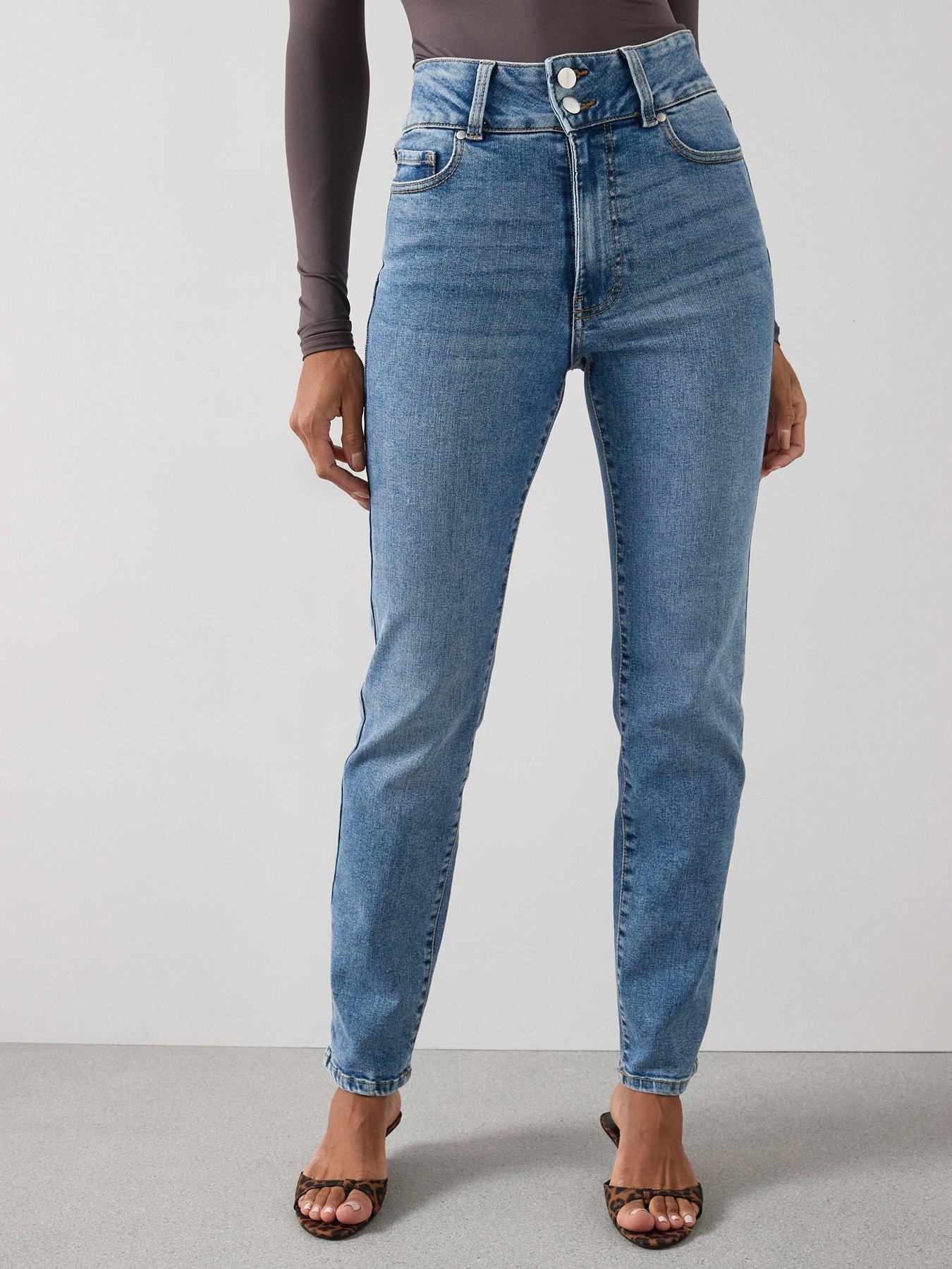front image of the-very-collection-shaping-straight-fit-jeans-mid-wash