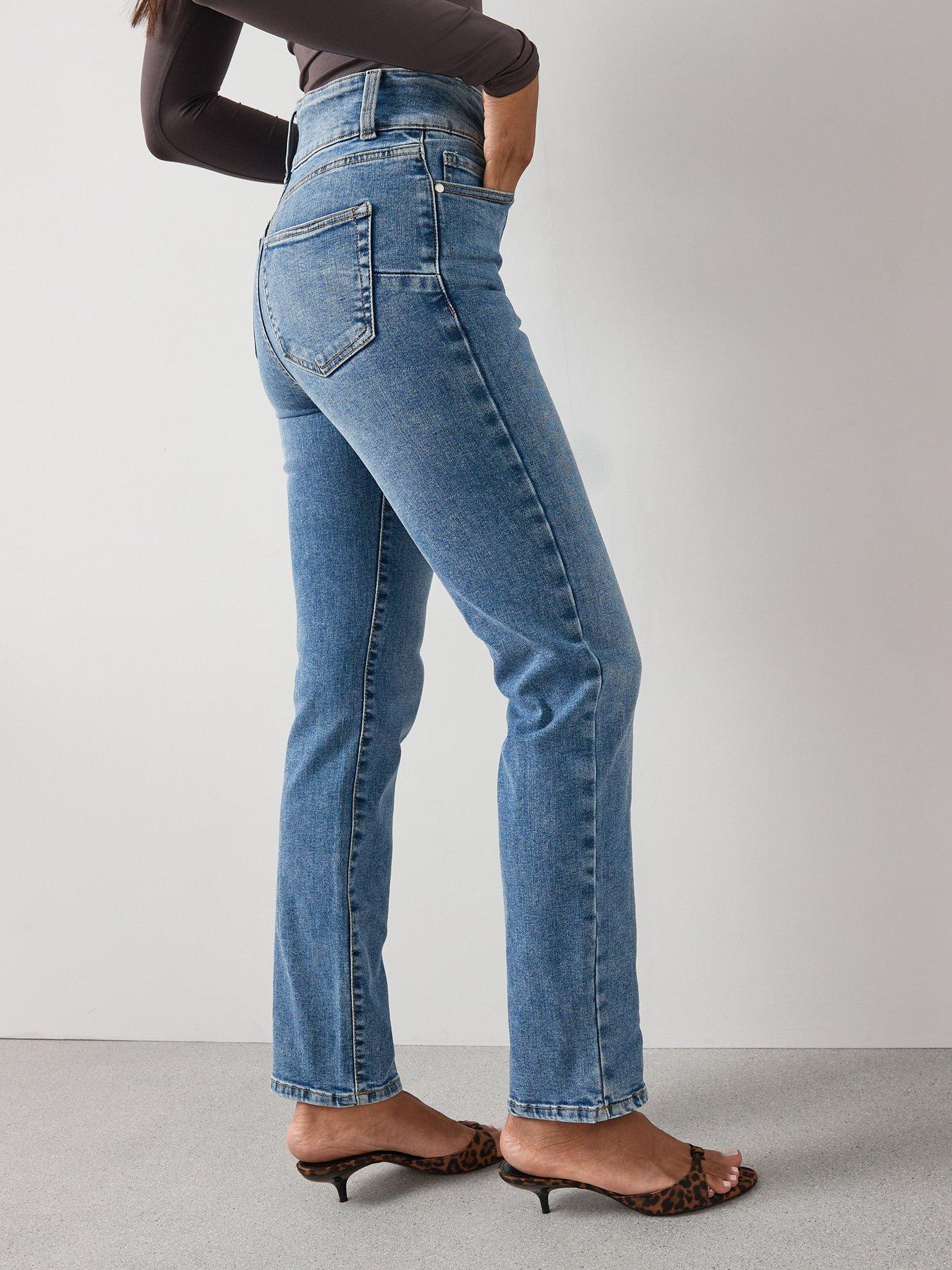  image of the-very-collection-shaping-straight-fit-jeans-mid-wash