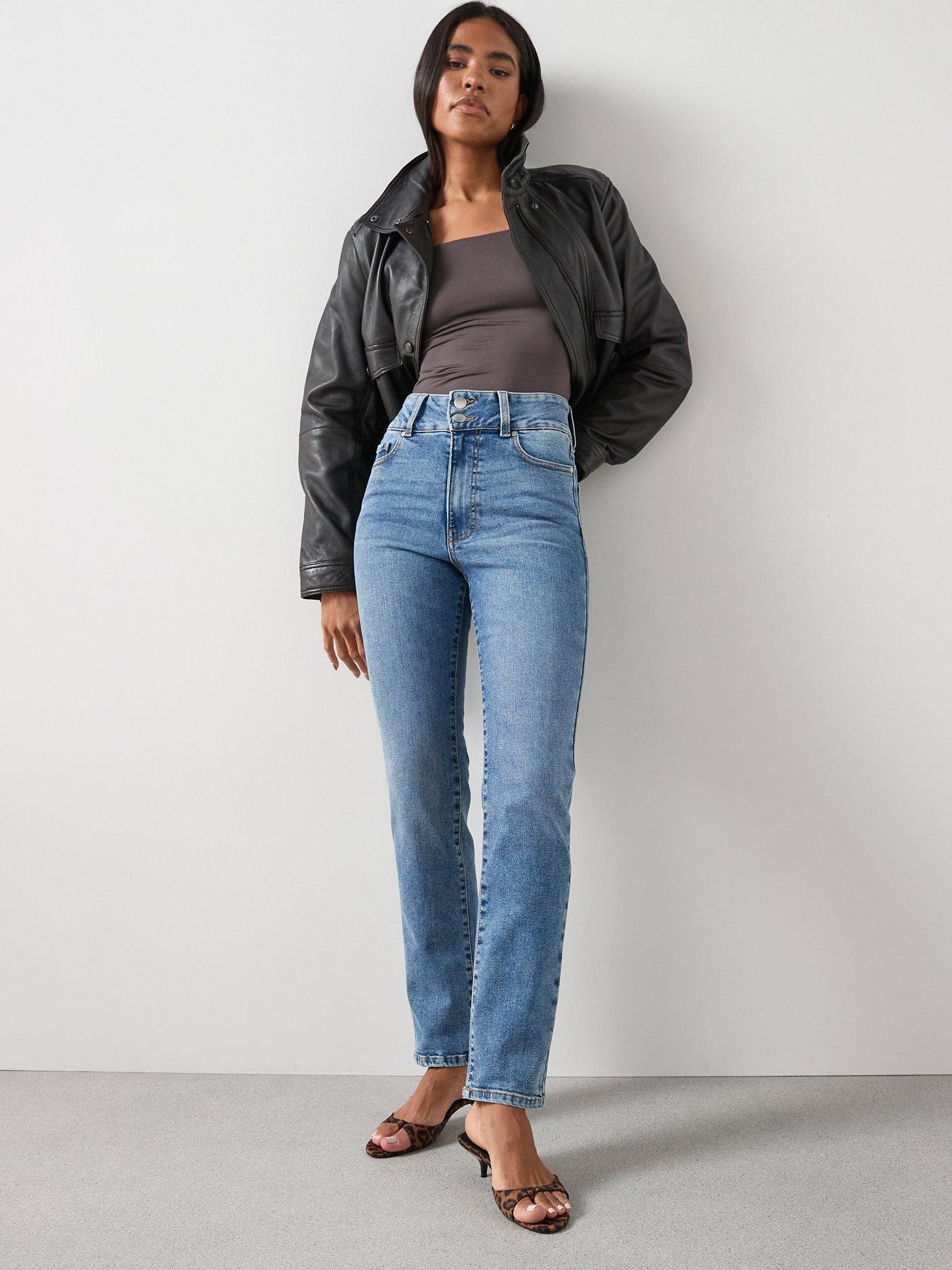  image of the-very-collection-shaping-straight-fit-jeans-mid-wash