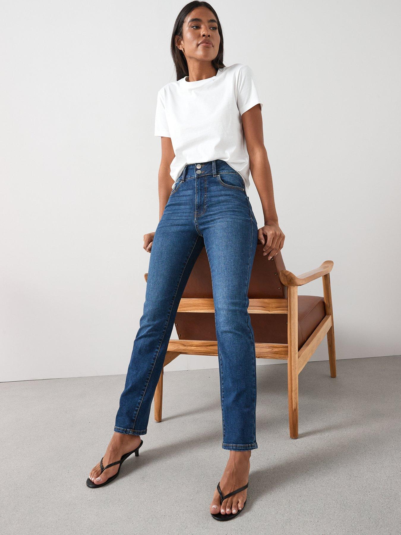  image of the-very-collection-shaping-straight-fit-jeans-dark-wash