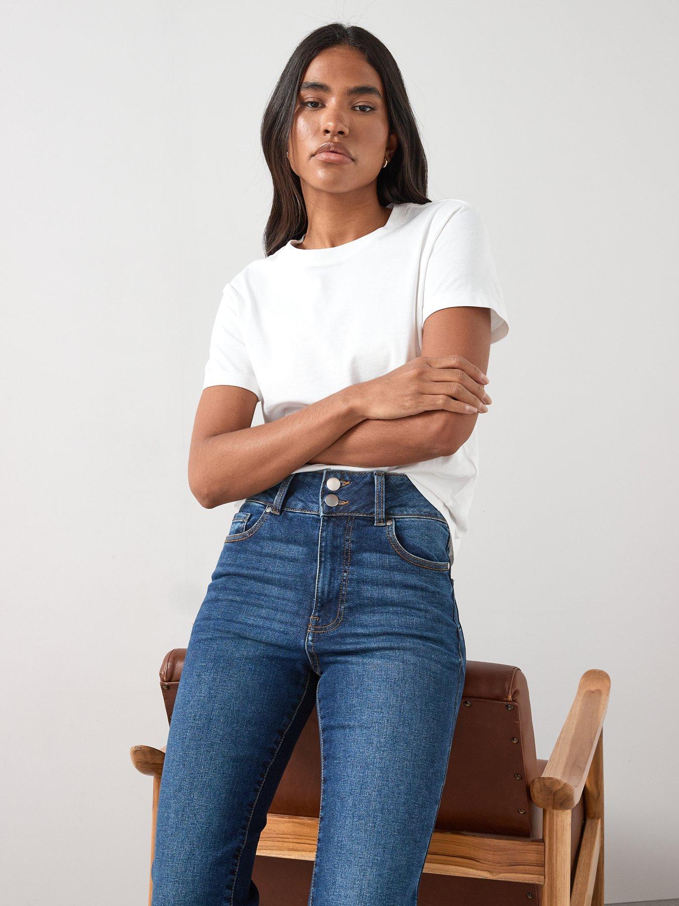  image of the-very-collection-shaping-straight-fit-jeans-dark-wash