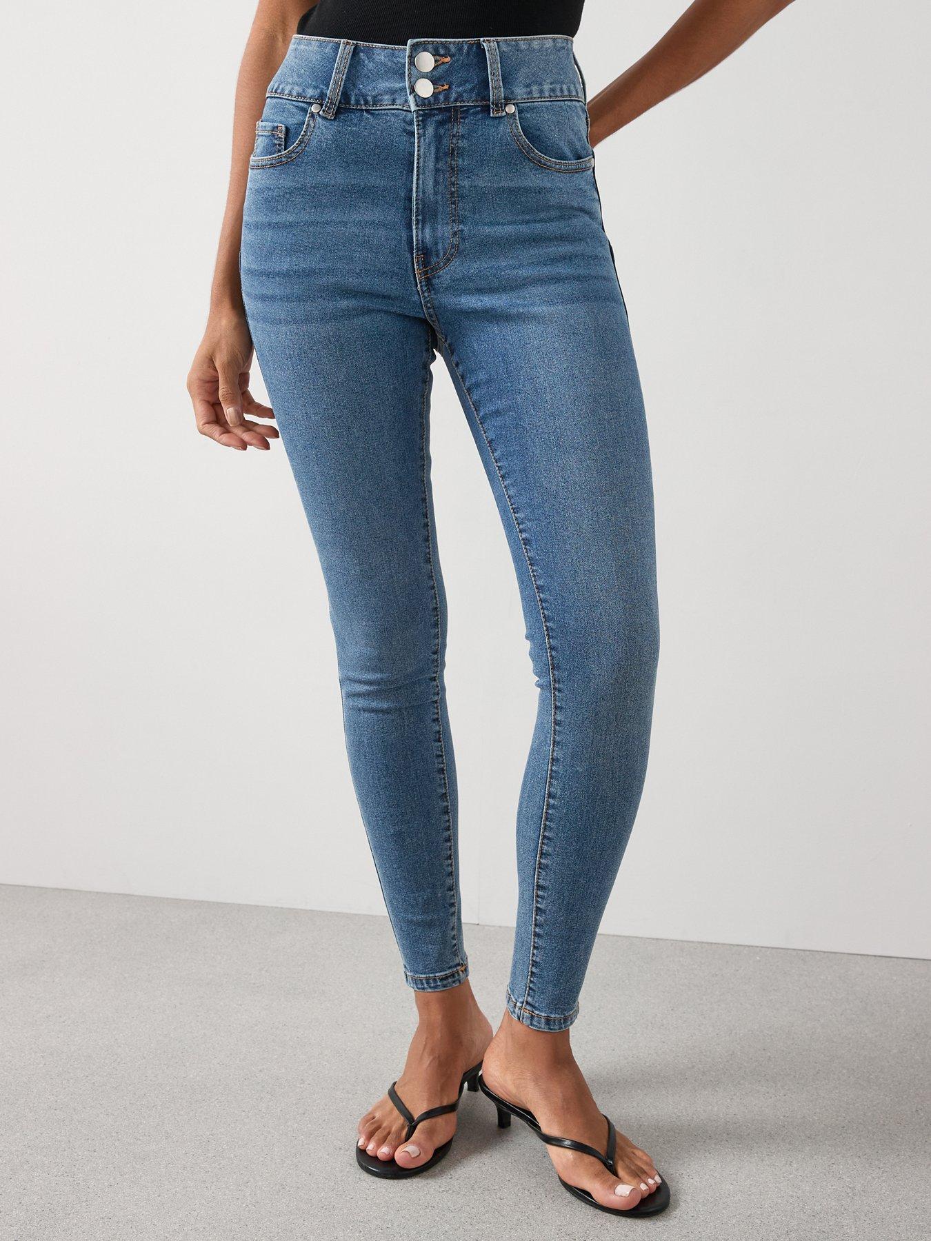 The Very Collection Sculpt Double Button Skinny Jeans - Mid Wash