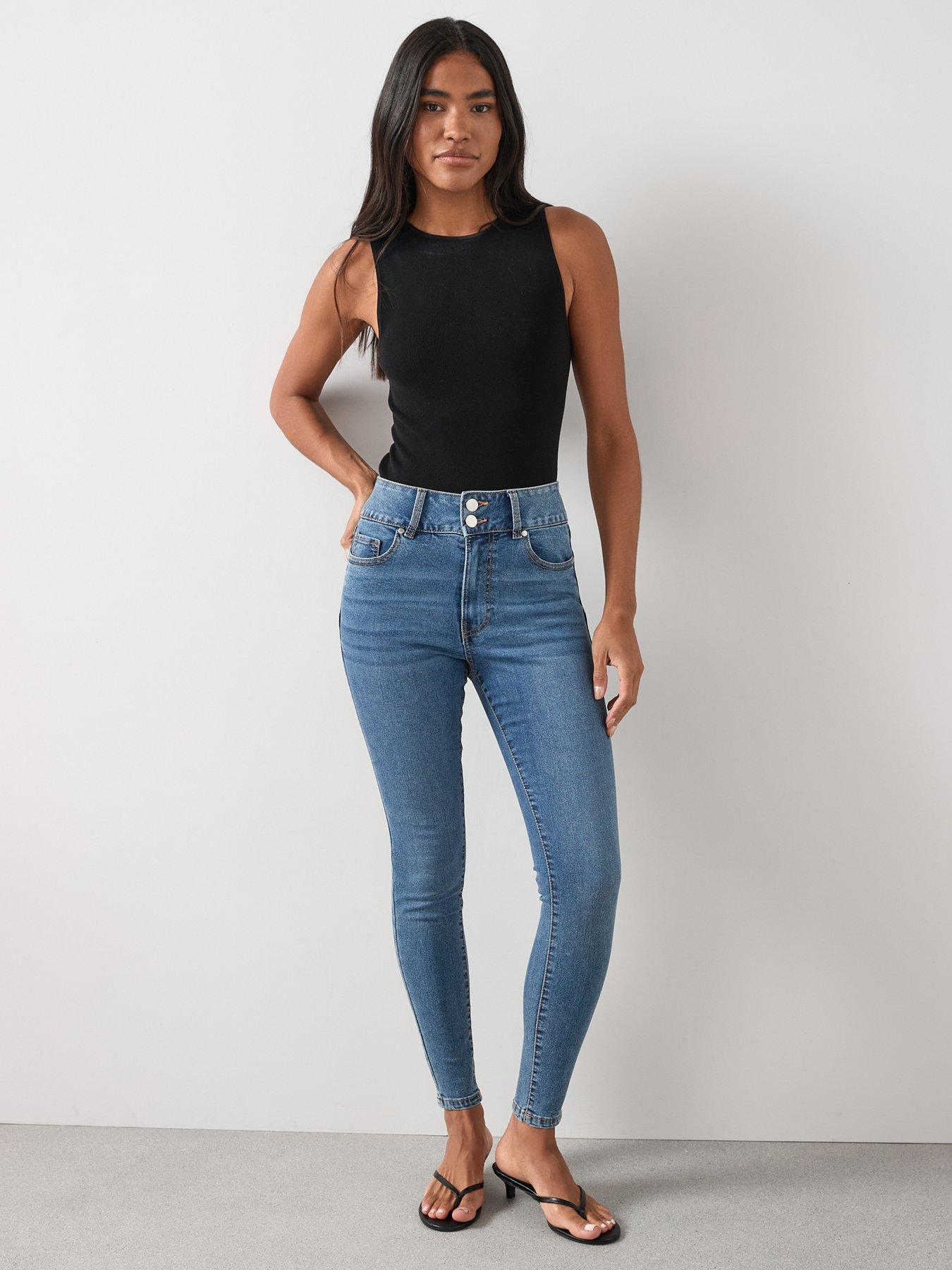  image of the-very-collection-sculpt-double-button-skinny-jeans-mid-wash