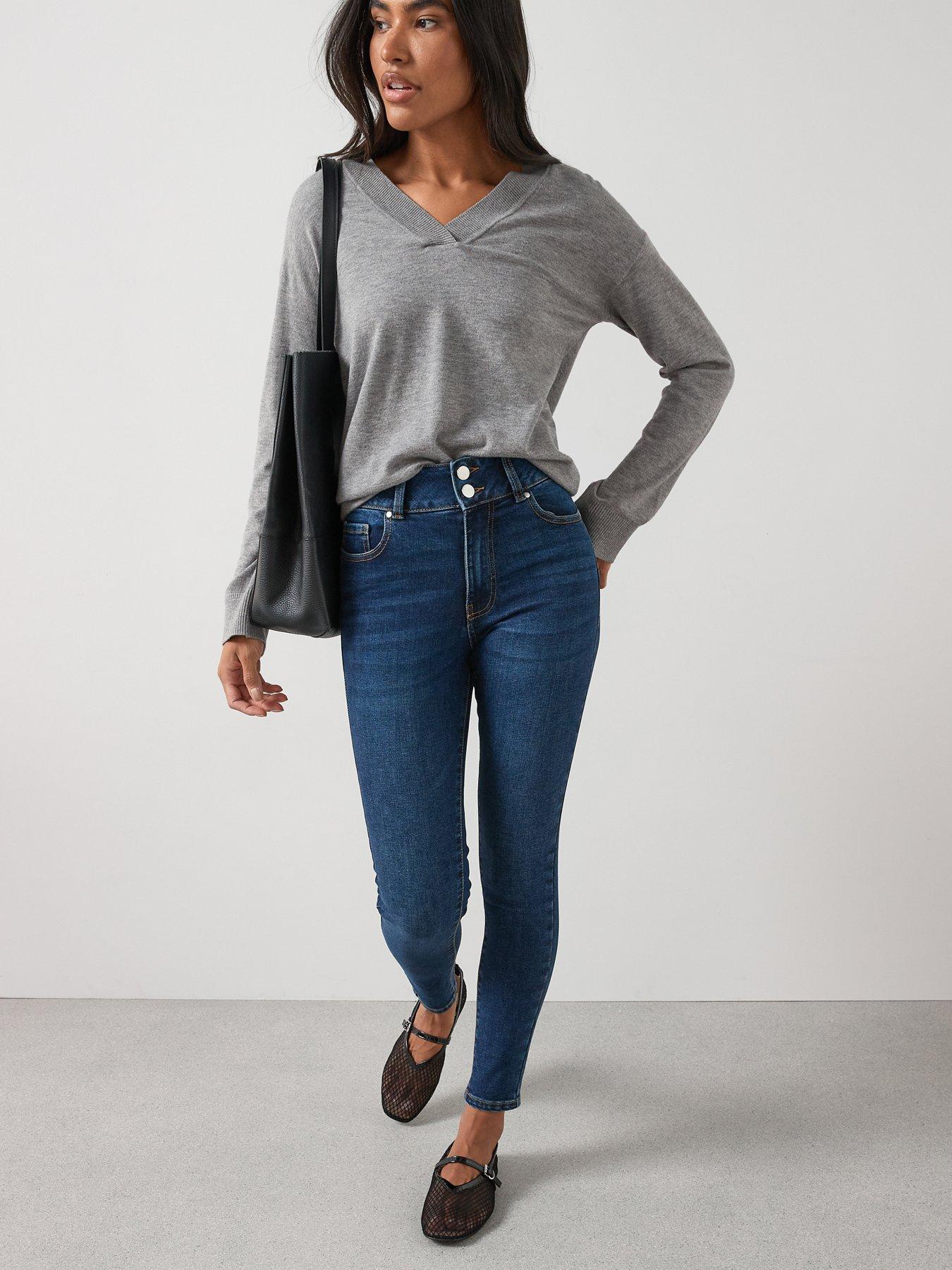 The Very Collection Shaping Double Button Skinny Jeans - Dark Wash